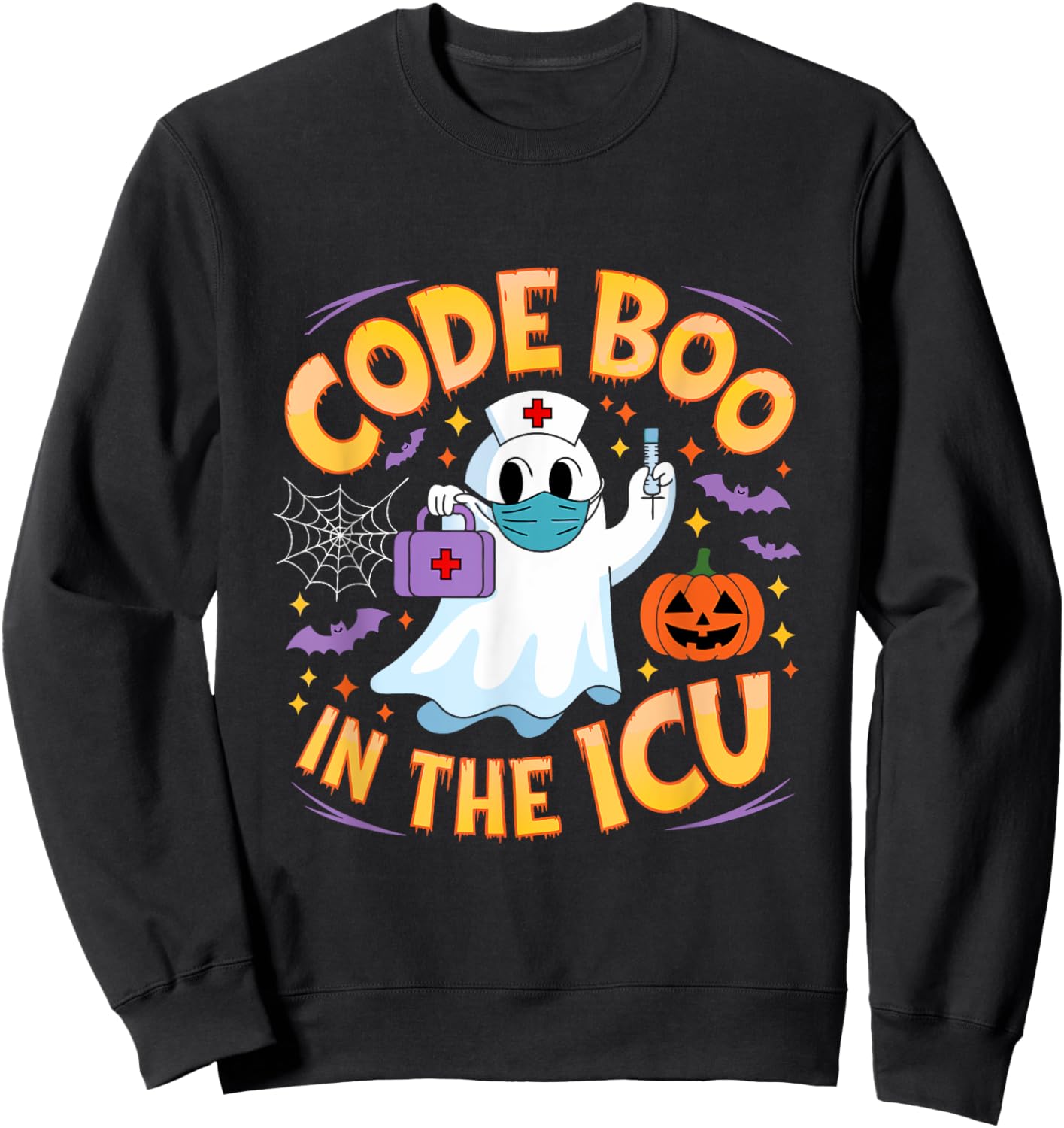 Code Boo in the ICU Ghost Nurse Halloween Design for Medical Sweatshirt - Sweatshirt | Black