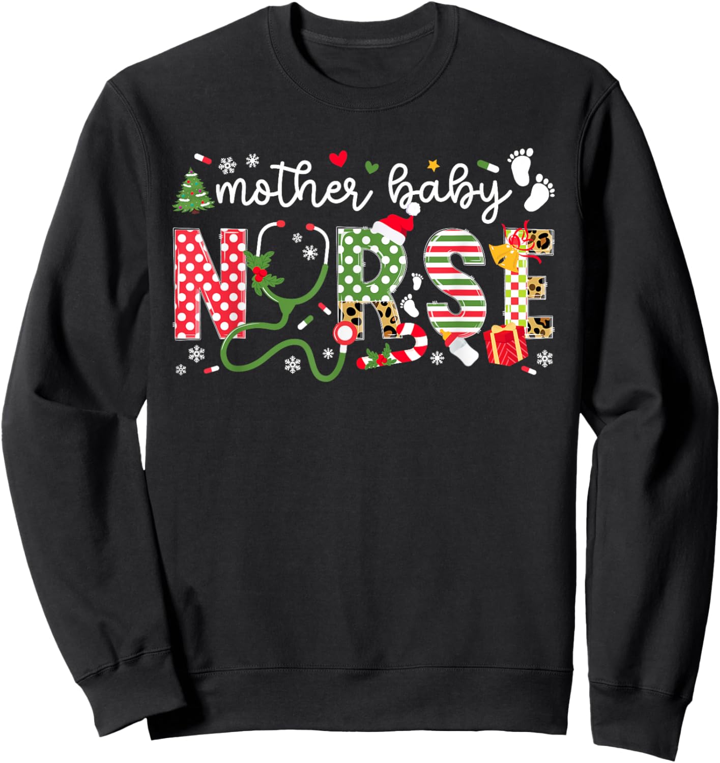 Mother Baby Nurse Christmas Mother Baby Nursing Xmas Sweatshirt - Sweatshirt | Black