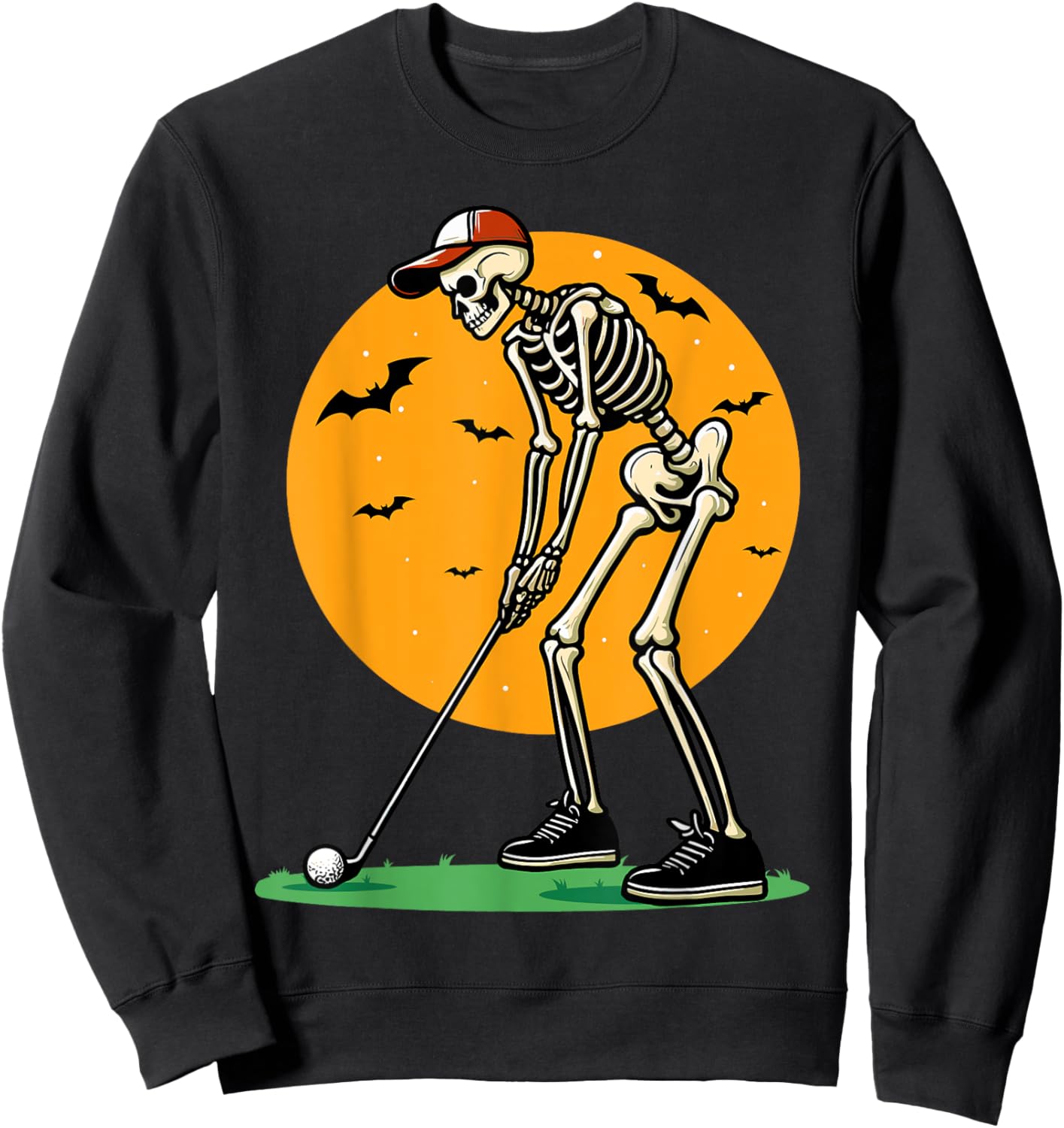 Halloween Golf Skeleton Golfer Funny Halloween Golfing Sweatshirt - Sweatshirt | Black