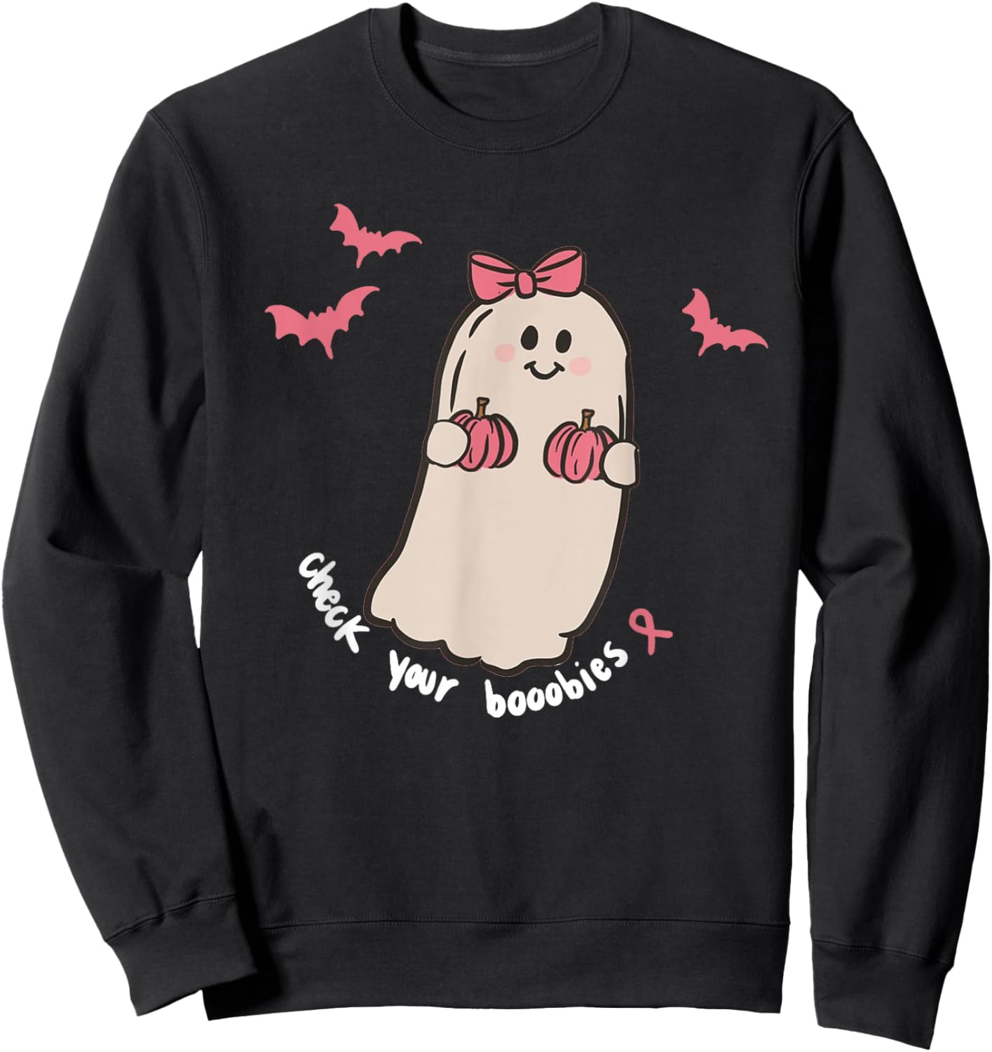 Check Your Boobies Ghost Halloween Breast Cancer Awareness Sweatshirt - Sweatshirt | Black