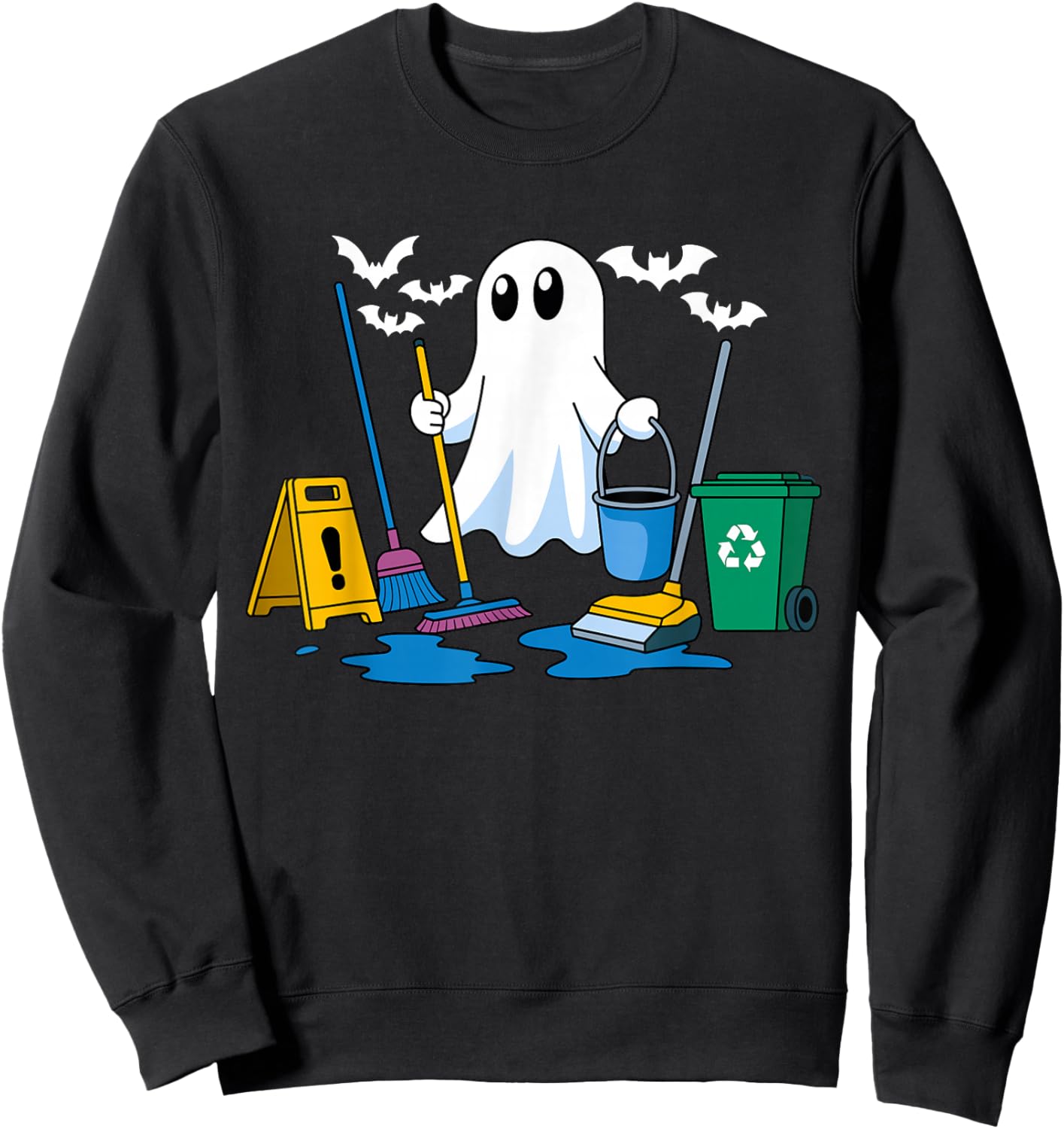 School Custodian Janitor Ghost Halloween Sweatshirt - Sweatshirt | Black
