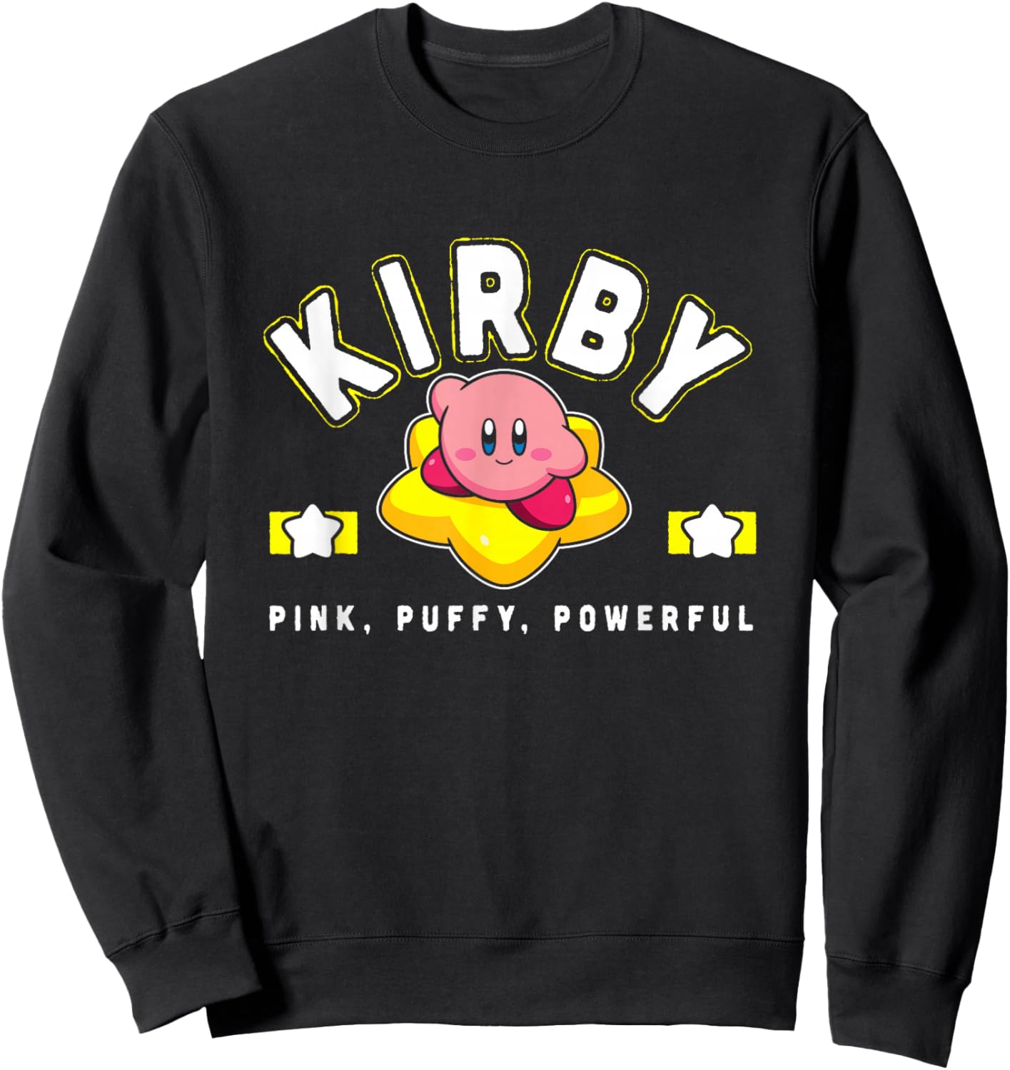 Kirby Pink Puffy Powerful Star Frame Varsity Sweatshirt - Sweatshirt | Black
