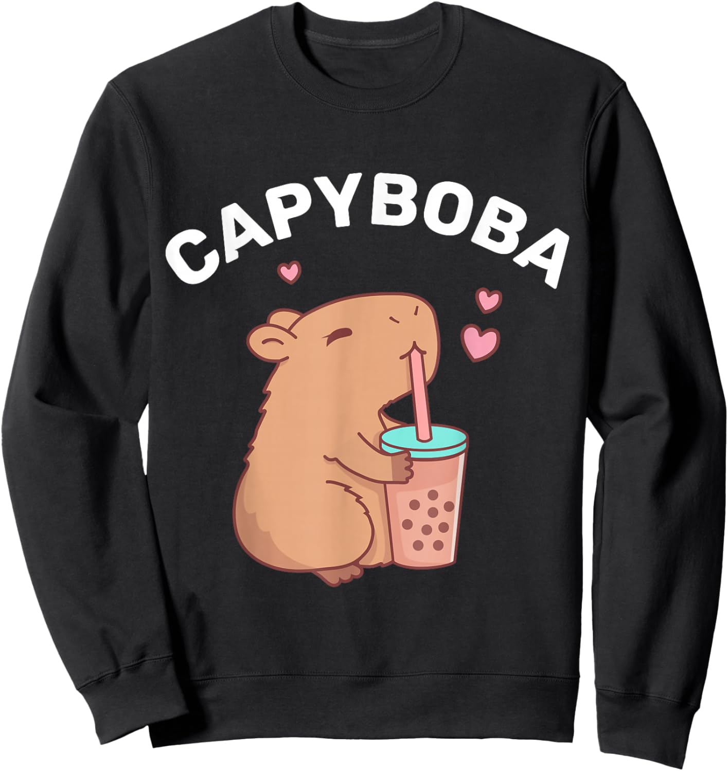 Funny Capybara Rodent, Capyboba Boba Milk Tea Sweatshirt - Sweatshirt | Black