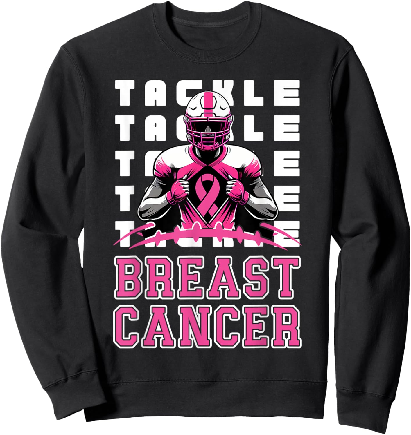 Tackle Football Breast Cancer Awareness Pink Ribbon Boys Kid Sweatshirt - Sweatshirt | Black