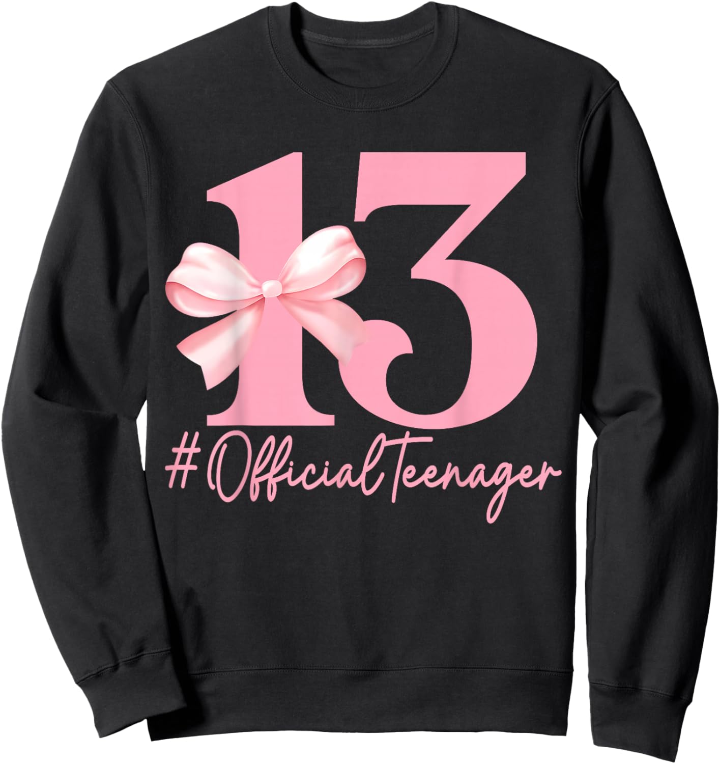 Birthday Girl Pink Coquette Bow 13 Year Old Aesthetic Girly Sweatshirt - Sweatshirt | Black