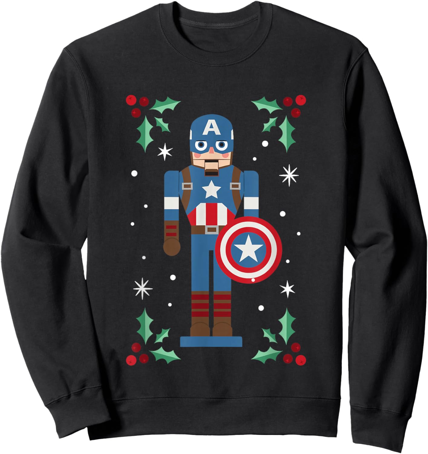 Marvel Christmas Nutcracker Captain America Mistletoe Logo Sweatshirt - Sweatshirt | Black