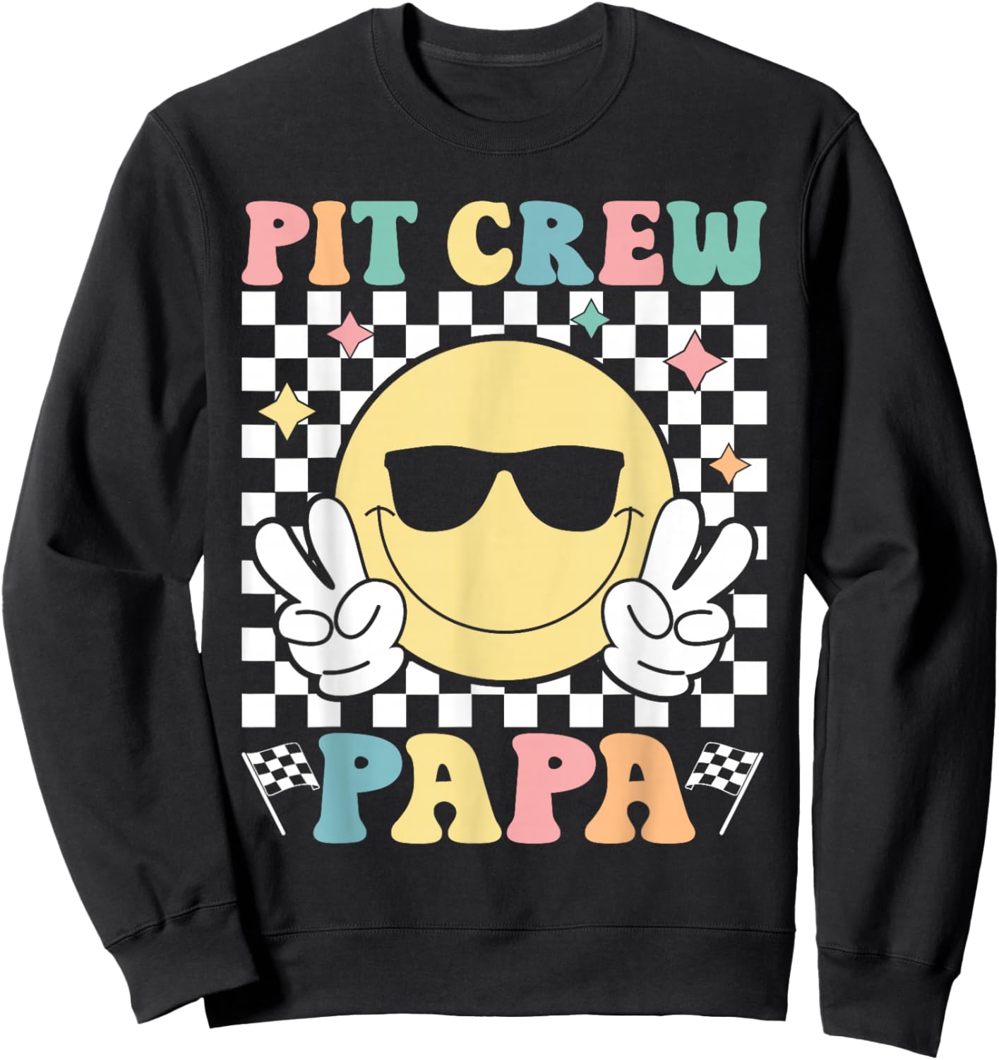 Pit Crew Papa Checkered Flag Race Car Birthday Family Racing Sweatshirt - Sweatshirt | Black