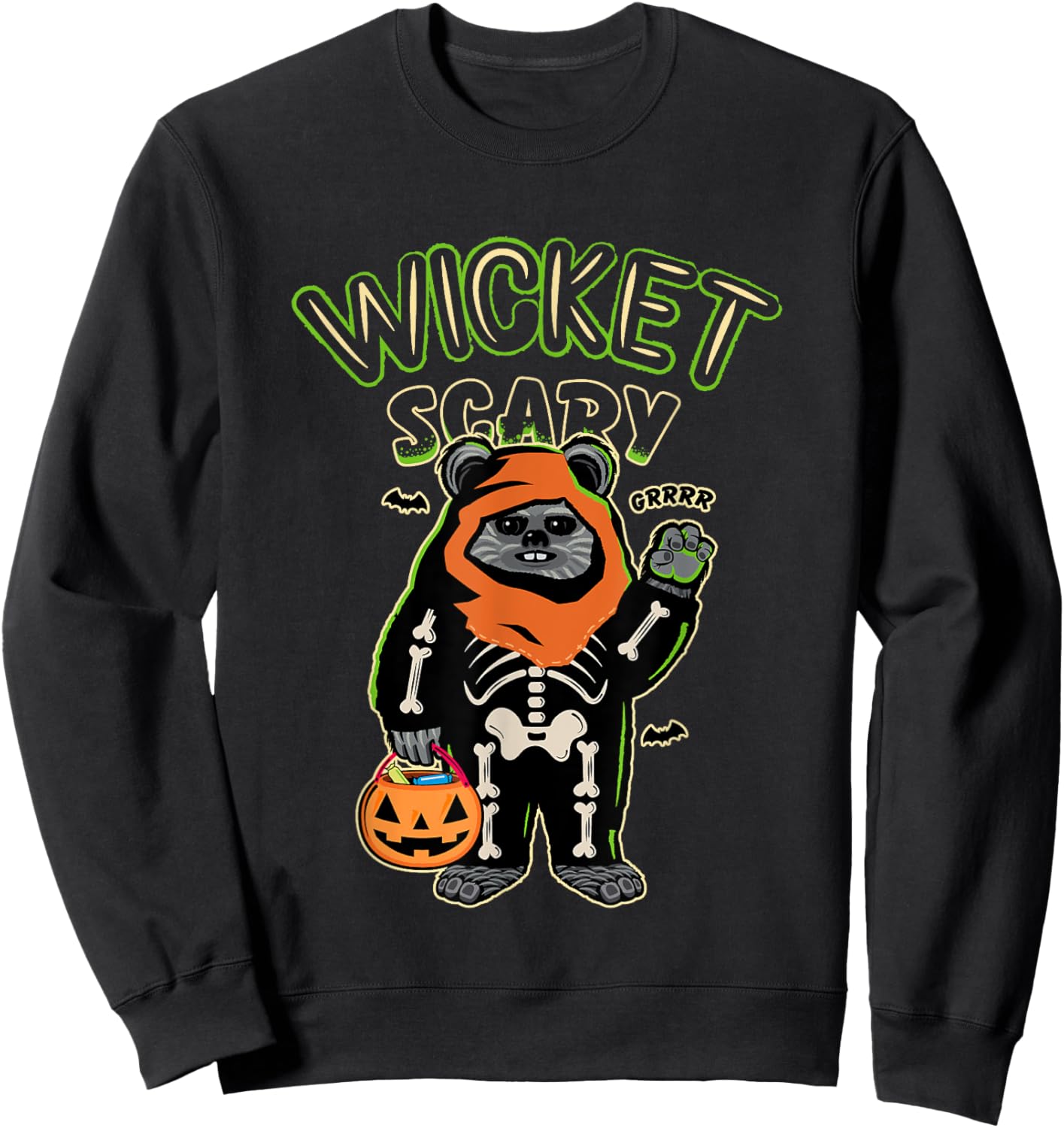 Star Wars Halloween Wicket Scary Ewoks Grrr Big Chest Logo Sweatshirt - Sweatshirt | Black