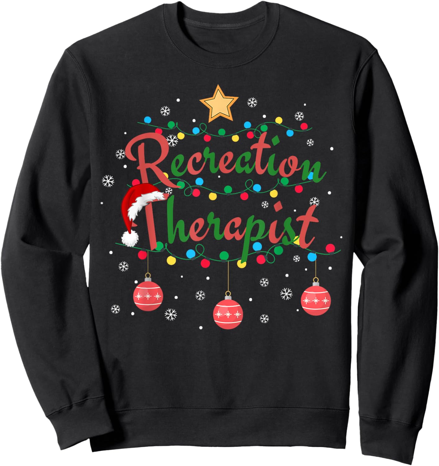 Recreation Therapist Xmas Santa Hat Retro Recreational Therapy for -Adults, Black, Small, Short Sleeve Sweatshirt - Sweatshirt | Black