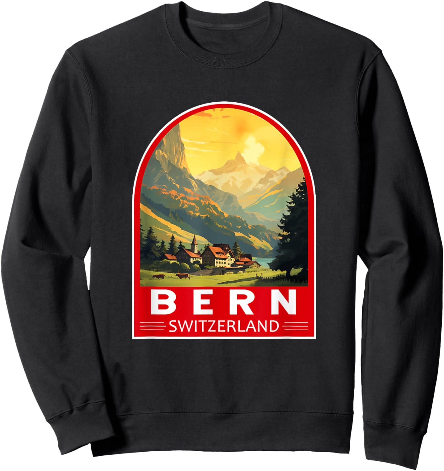 Bern Switzerland Travel Art Emblem Vintage Sweatshirt - Sweatshirt | Black