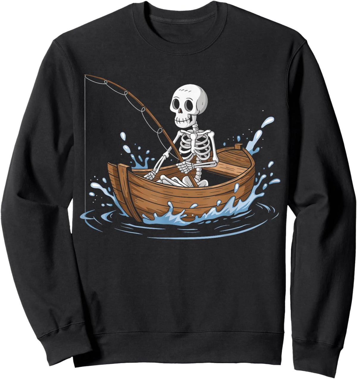Funny Skeleton Fishing Lovers Spooky Halloween Boat Sweatshirt - Sweatshirt | Black