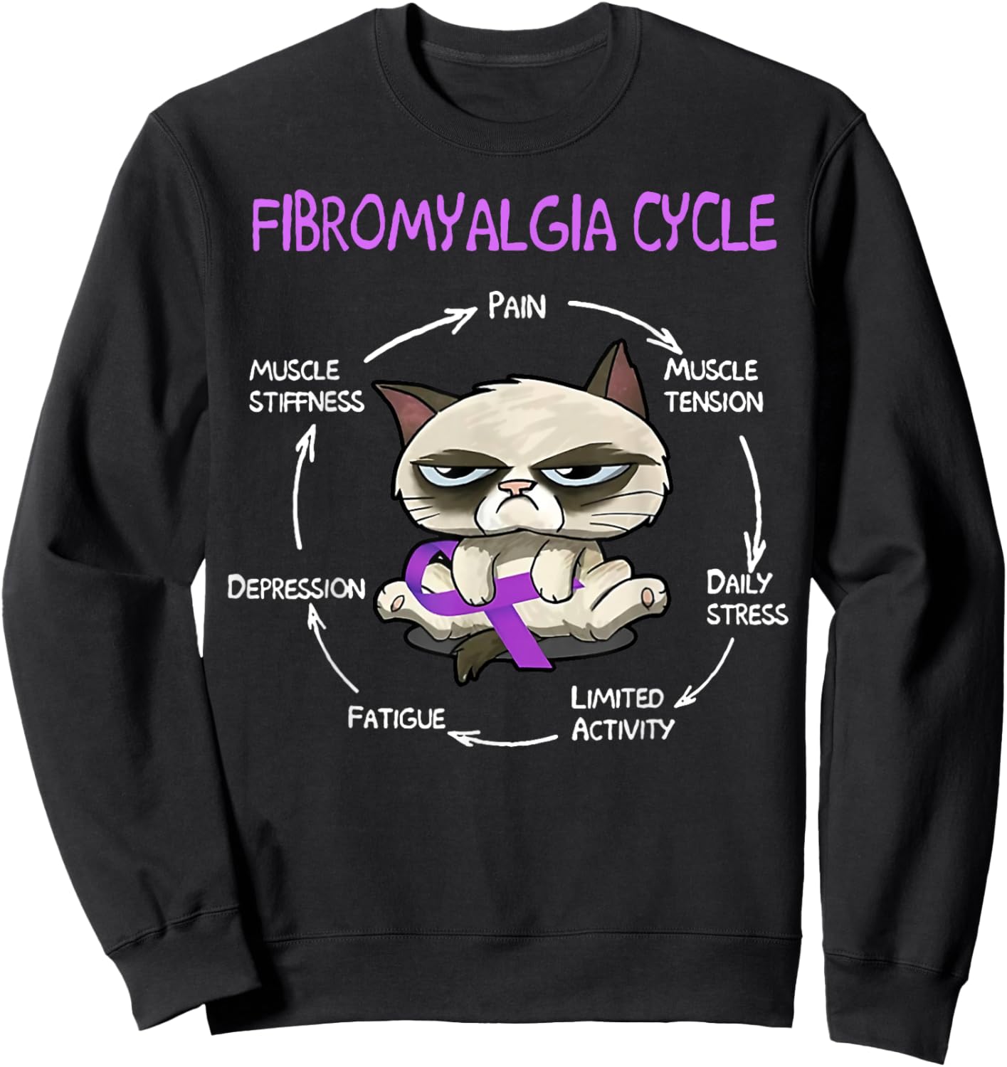 Cat Fibromyalgia Cycle Pain Muscle Tension Daily Stress Sweatshirt - Sweatshirt | Black