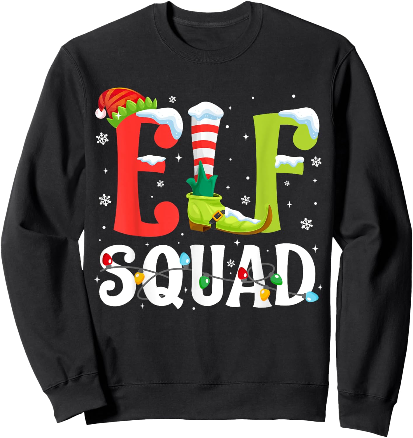 Elf Squad Christmas Family Matching Pajamas Xmas Elf Pajama Sweatshirt - Sweatshirt | Black