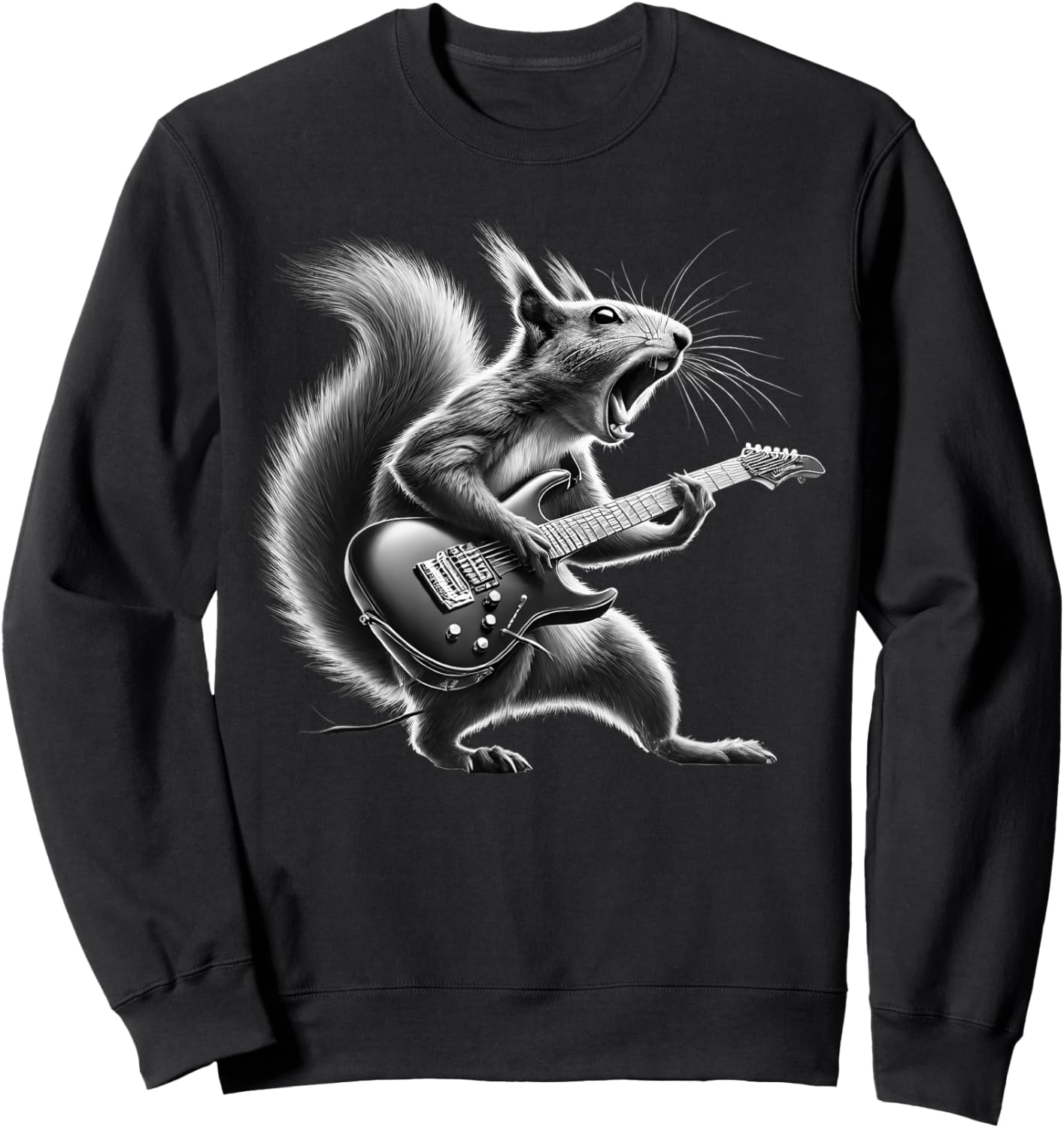 Squirrel Playing Guitar Rock and Roll Kids Men Sweatshirt - Sweatshirt | Black