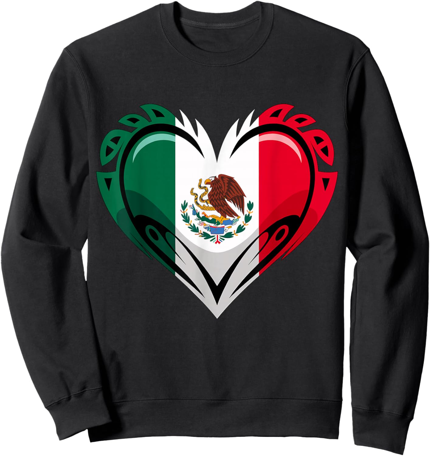 Mexico Flag Heart Mexican Sweatshirt - Sweatshirt | Black
