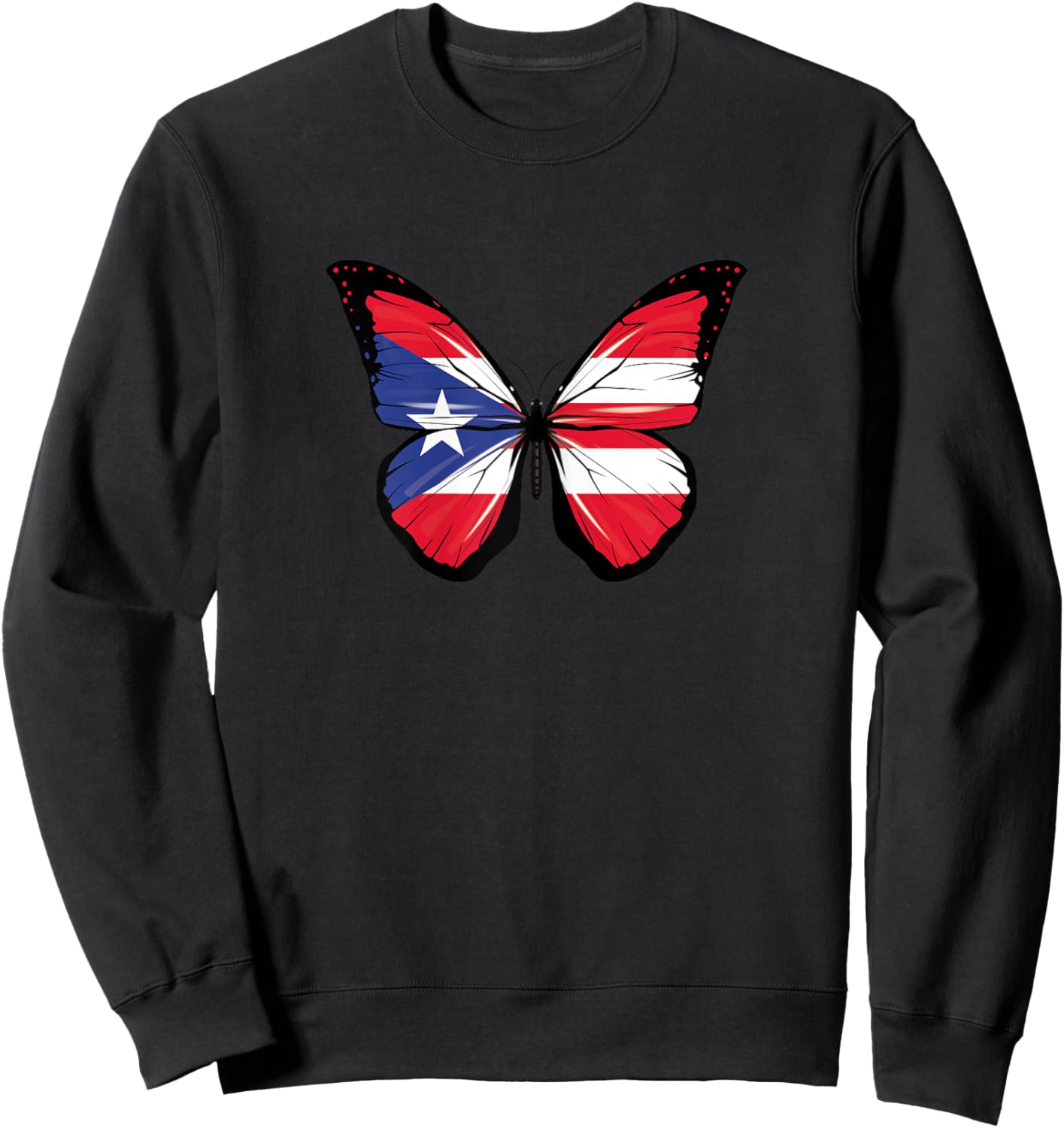 Puerto Rico Flag Colours Butterfly Puerto Rico Butterfly Sweatshirt - Sweatshirt | Black