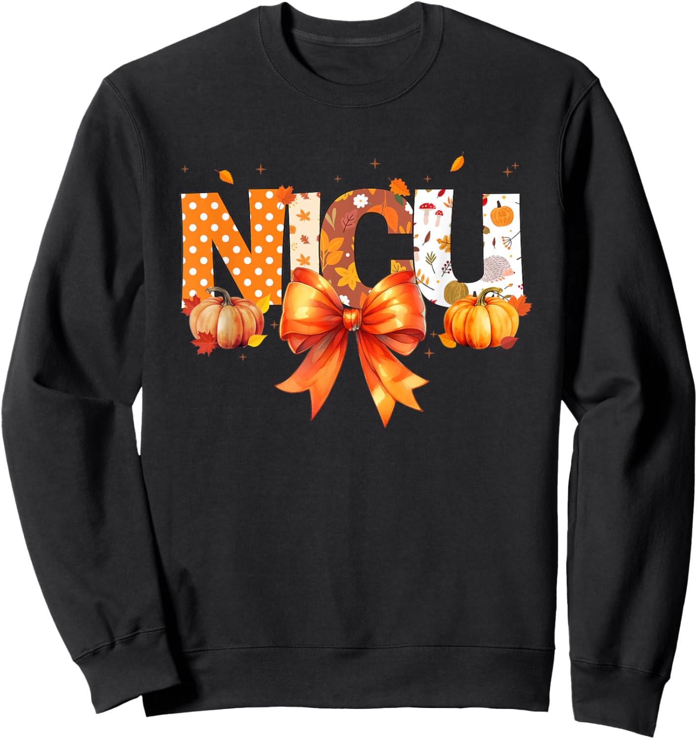 Love NICU Pumpkin Leopard Autumn Fall Season Scrub Women Sweatshirt - Sweatshirt | Black