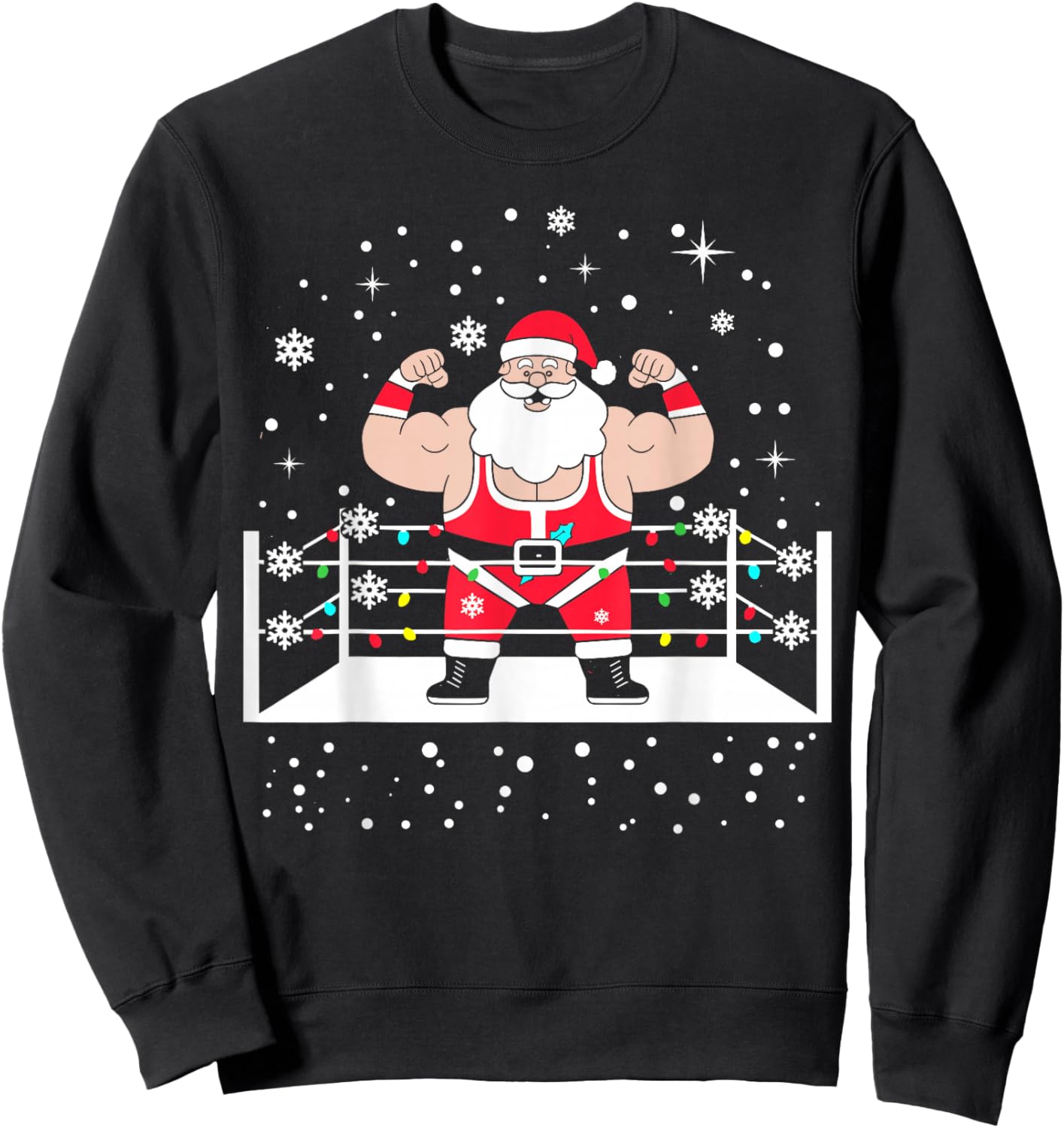 Funny Wrestling Santa Xmas Lights Wrestling Christmas Sweatshirt - Sweatshirt | Black