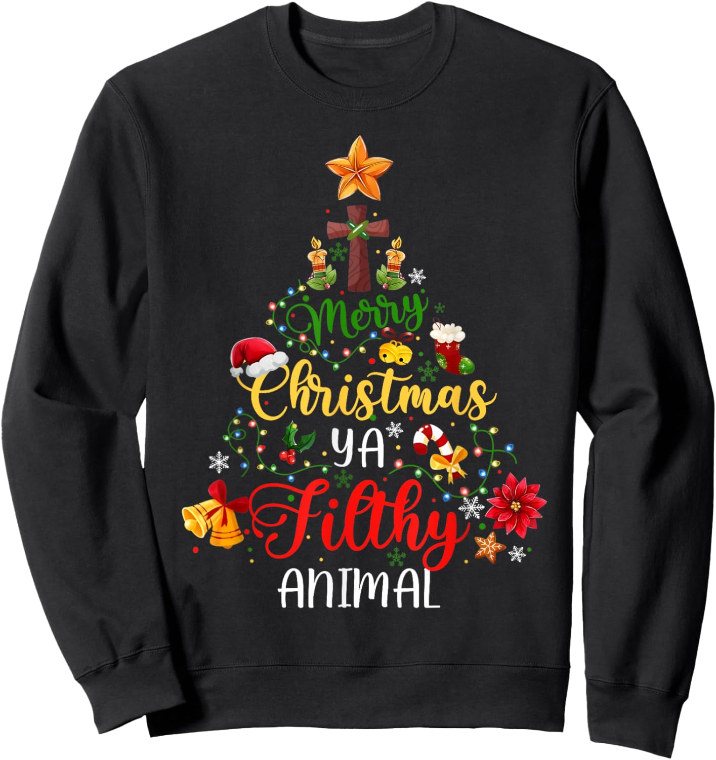 Merry Christmas Animal Filthy Ya Funny Xmas Family Pajama Sweatshirt - Sweatshirt | Black