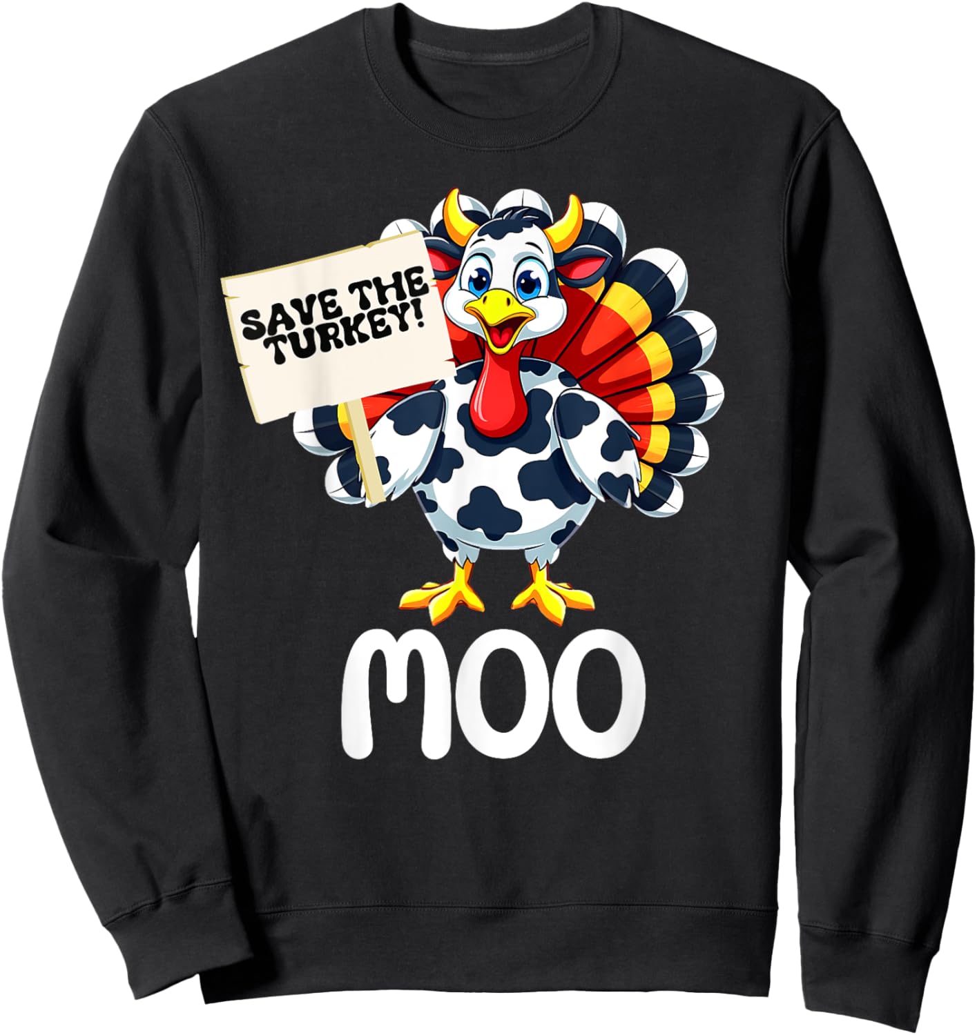 Save The Turkey,Funny Cow Dressed turkey Thanksgiving 2025 Sweatshirt - Sweatshirt | Black