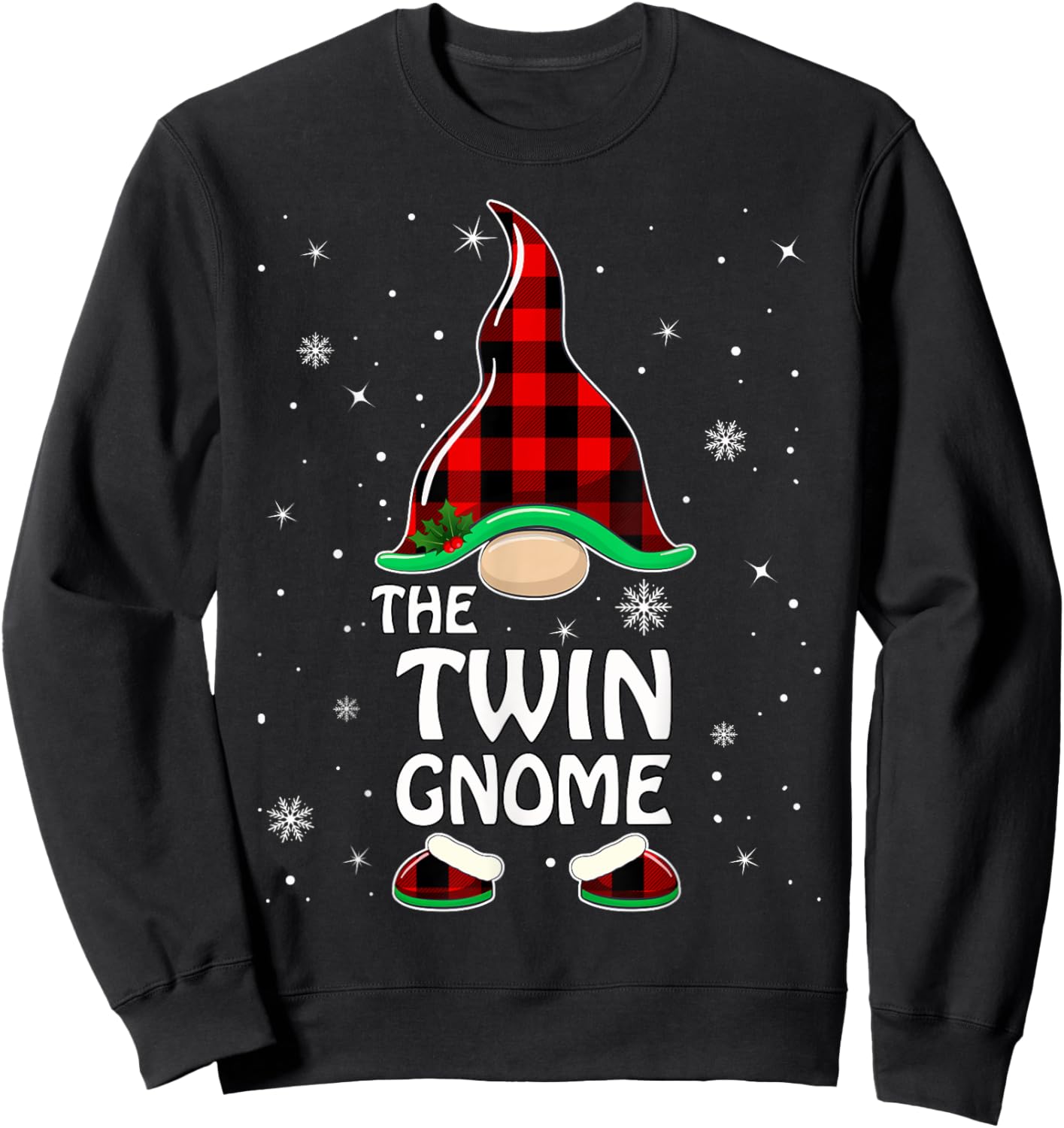 Twin Gnome Buffalo Plaid Matching Family Christmas Pajama Sweatshirt - Sweatshirt | Black