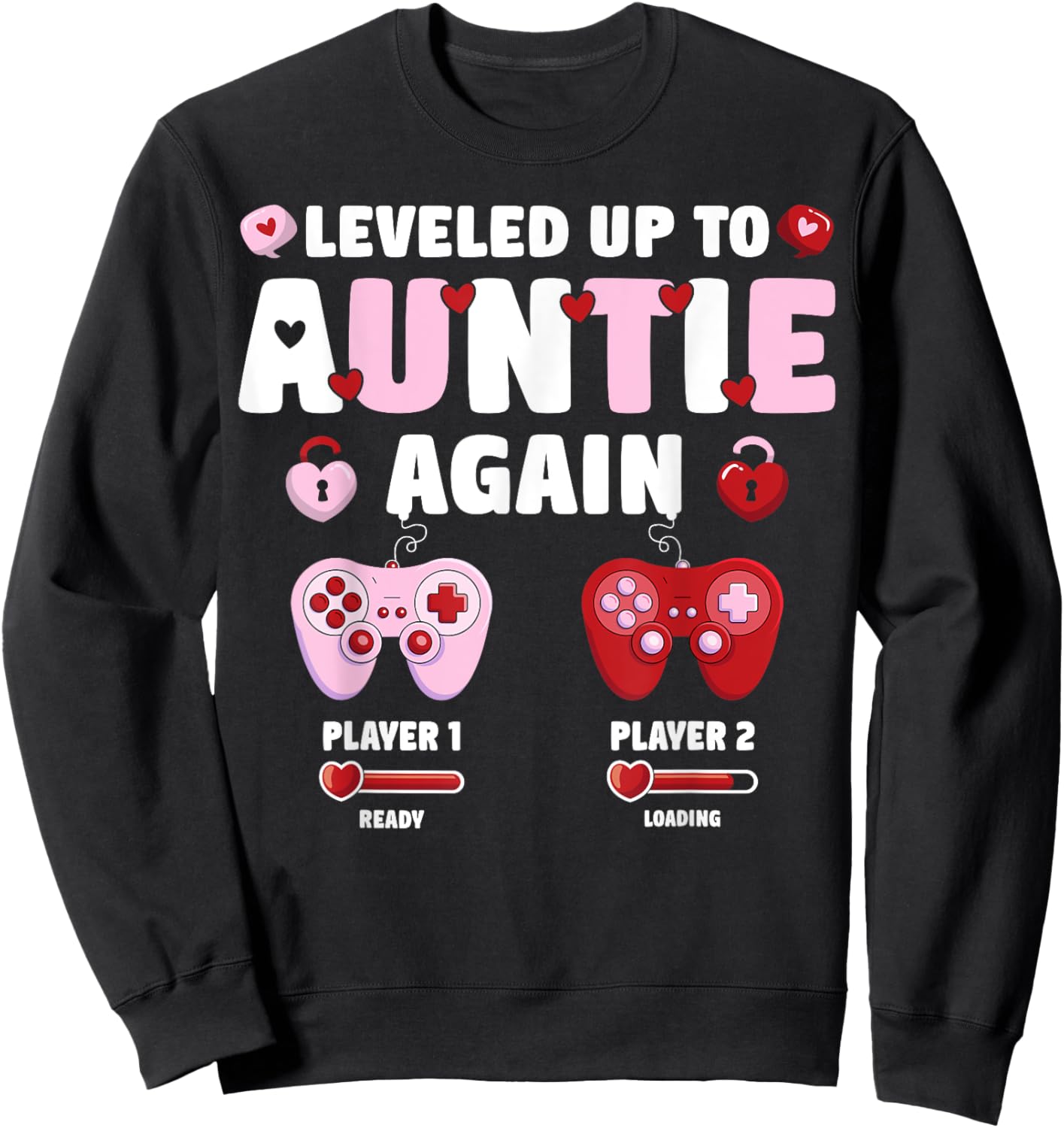 I Leveled Up To Auntie Again Pregnancy Announcement Auntie Sweatshirt - Sweatshirt | Black