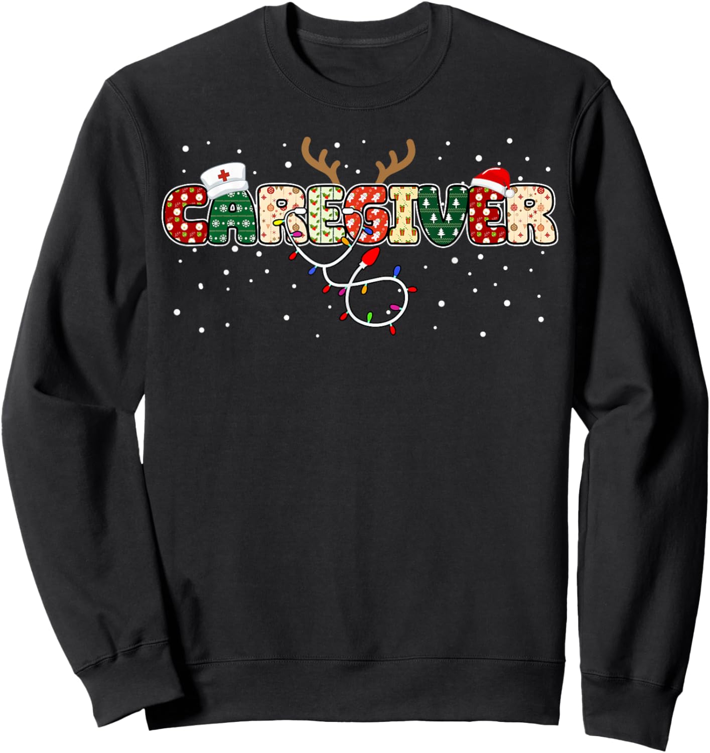 Stethoscope Santa Hat Reindeer Xmas Christmas Caregiver Sweatshirt - Sweatshirt | Black