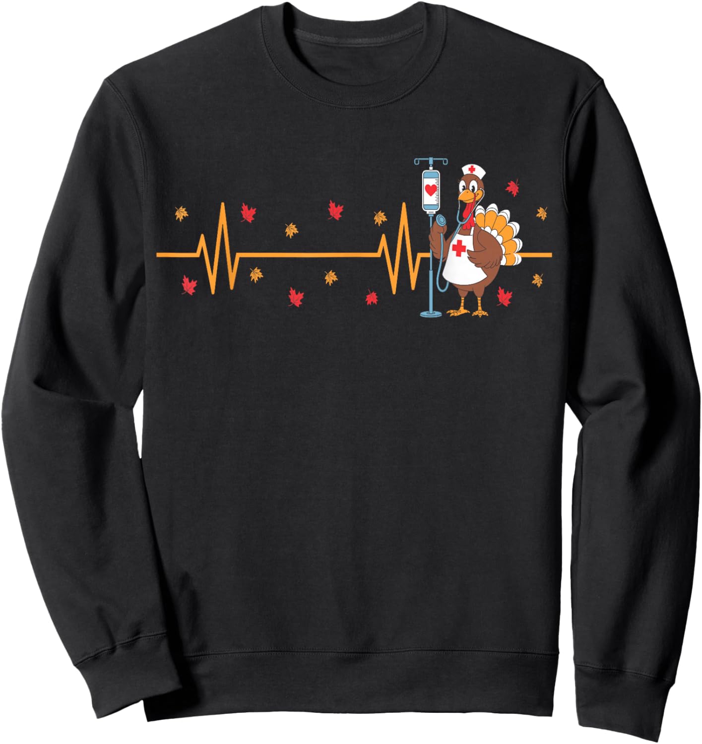Funny Thanksgiving Turkey Nurse Heartbeat Fall Nurse Sweatshirt - Sweatshirt | Black
