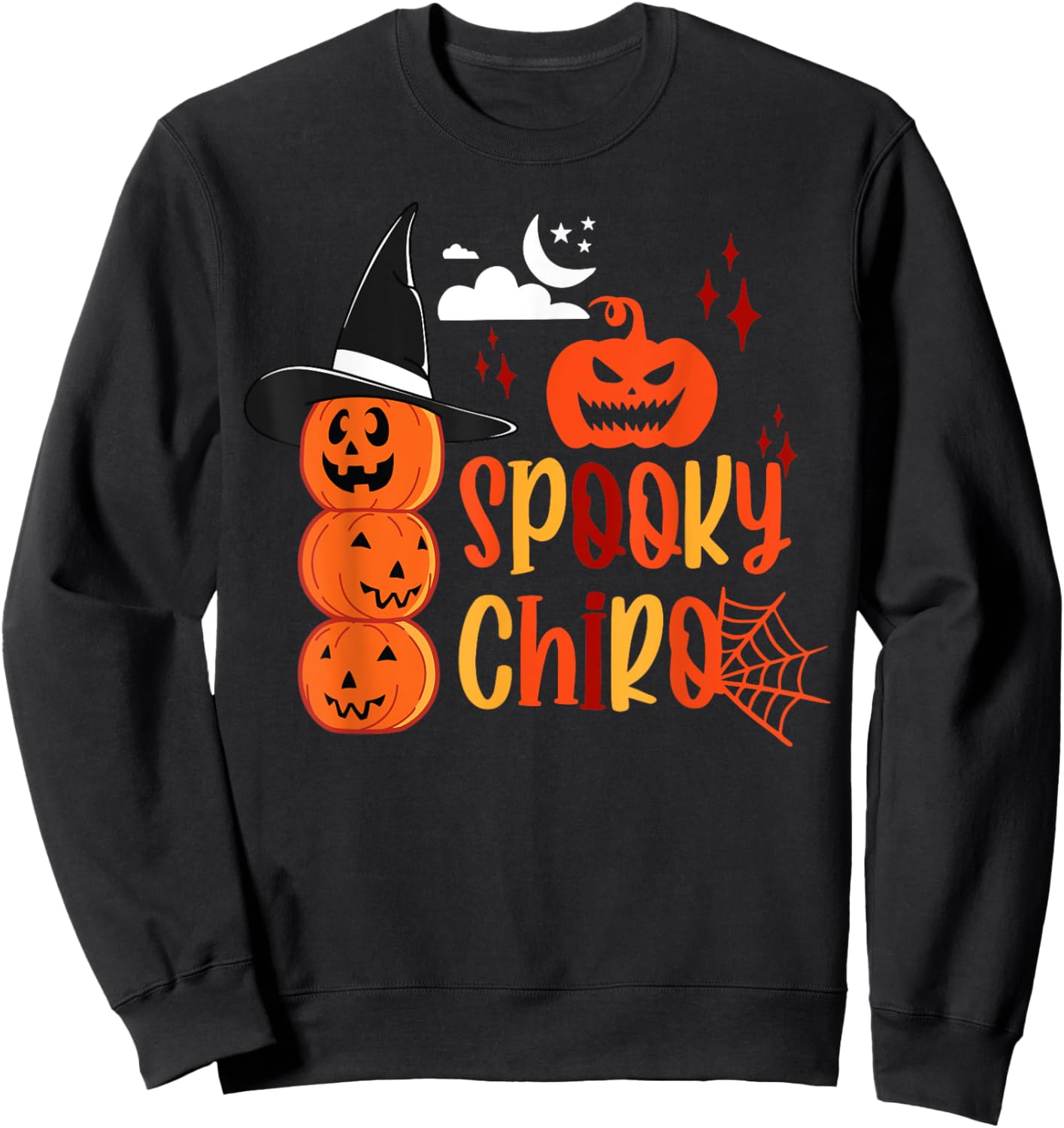 Spooky Chiro Pumpkin Witch Chiropractic Halloween Costume Sweatshirt - Sweatshirt | Black