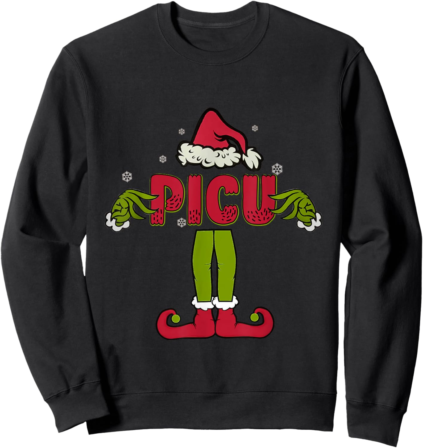 Funny Pediatric Intensive Care Unit Christmas Matching Scrub Sweatshirt - Sweatshirt | Black