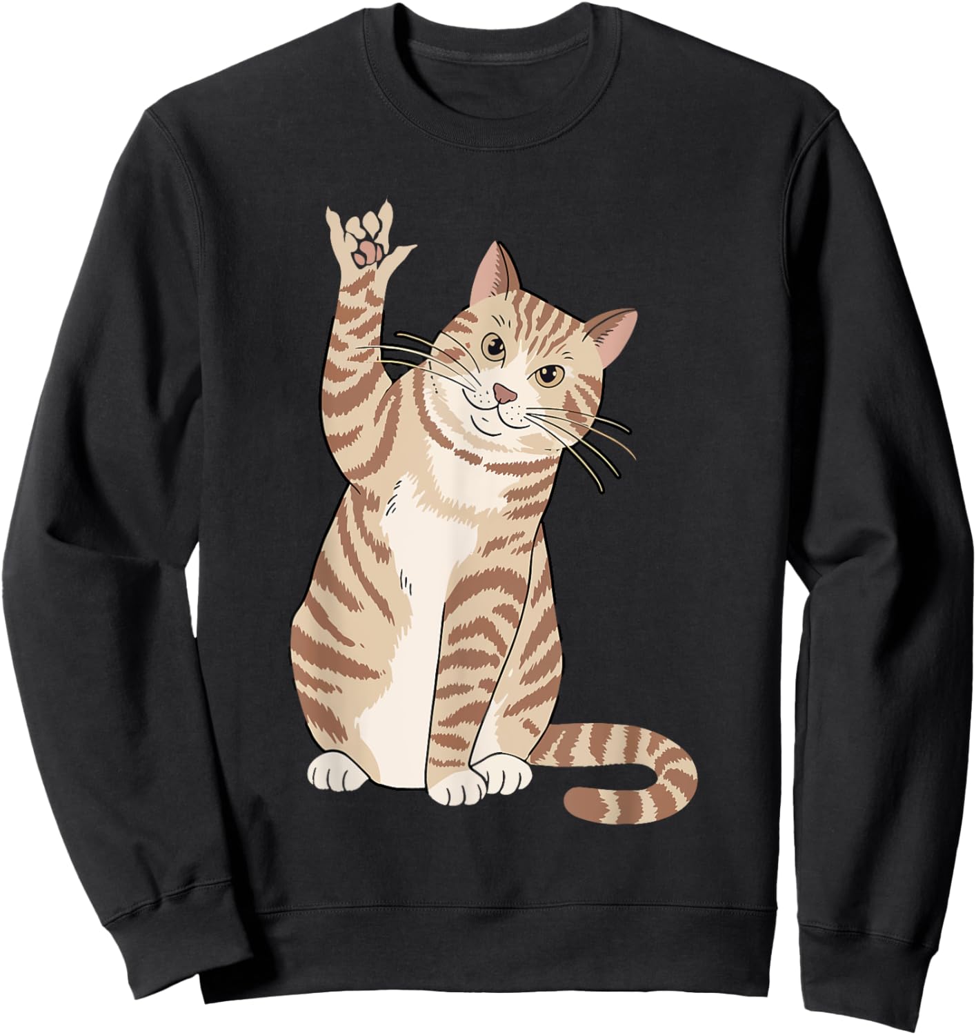 Cute Cat ILY Hand Gesture ASL Hearing Loss Deaf Awareness Men Women Kids Sweatshirt - Sweatshirt | Black