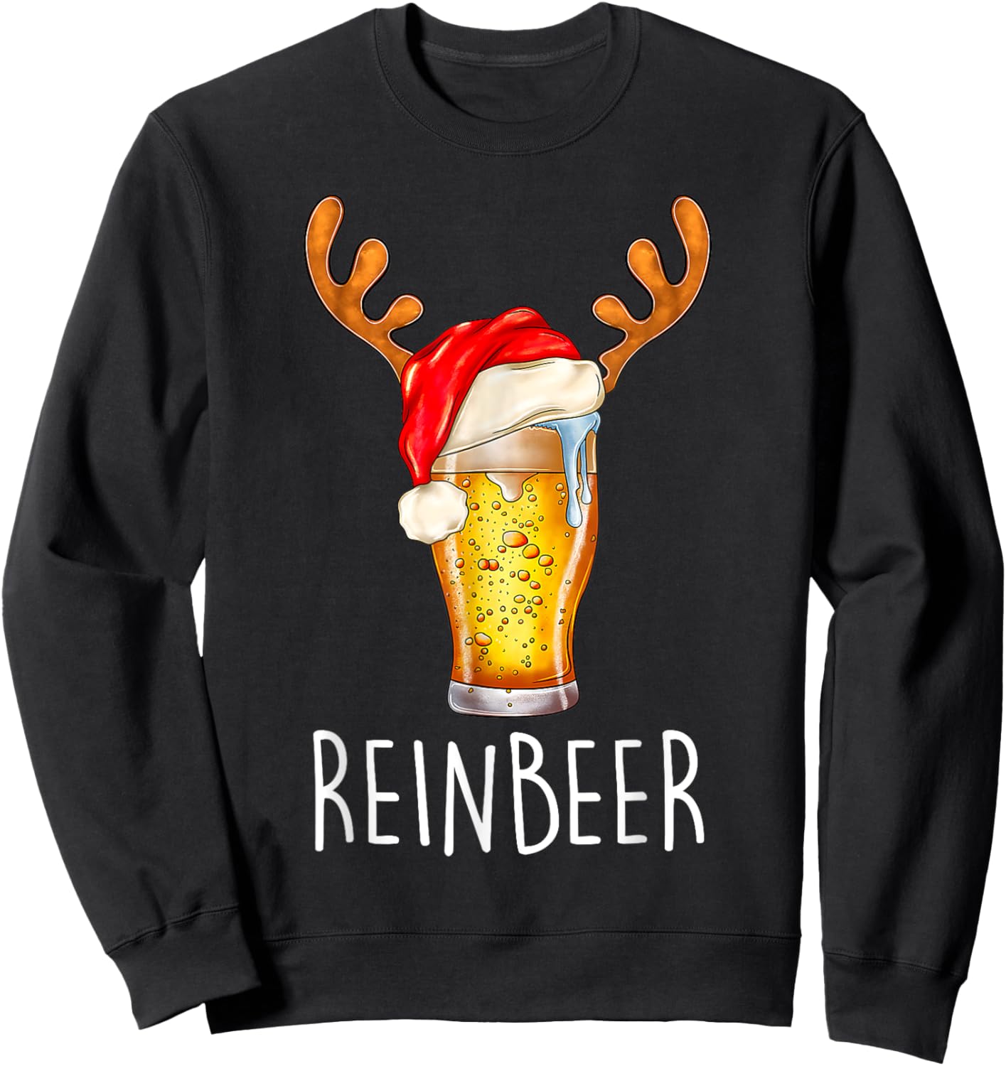 Wi-nedeer Reinbe-er Santa Hat Rei-ndeer Couple Xmas Matching Sweatshirt - Sweatshirt | Black