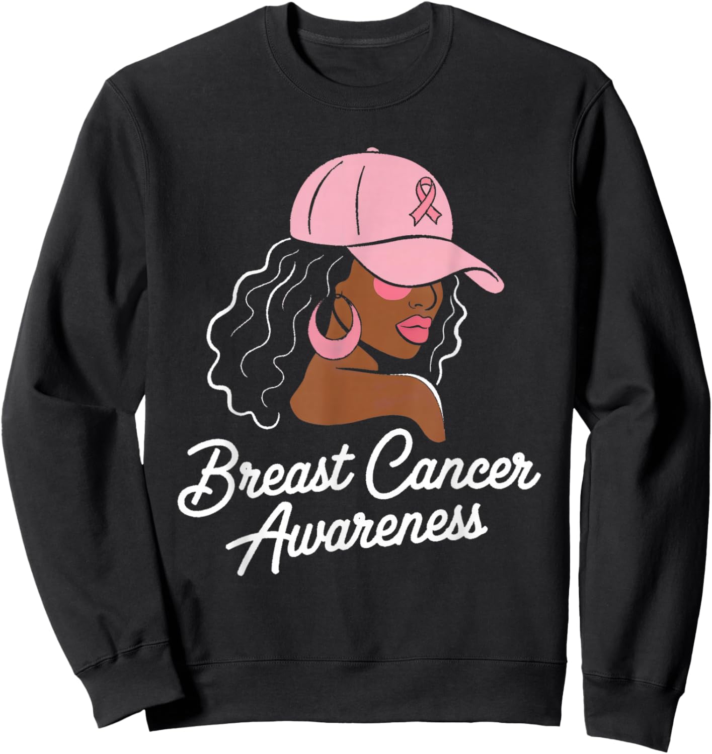 Breast Cancer Shirts for Black Women Hair Pink Hat Sweatshirt - Sweatshirt | Black