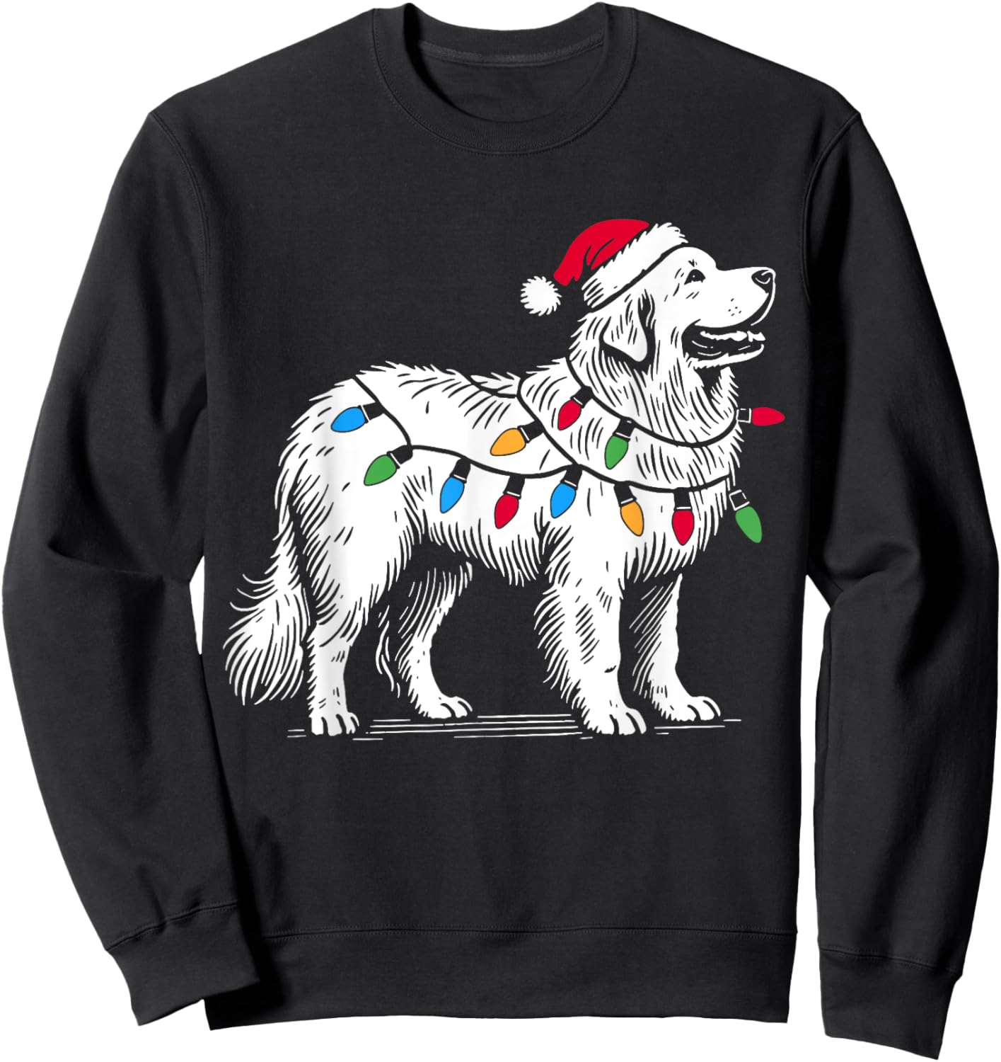 Great Pyrenees Christmas Lights Decorations Pyr Dog Lover PJ Sweatshirt - Sweatshirt | Black