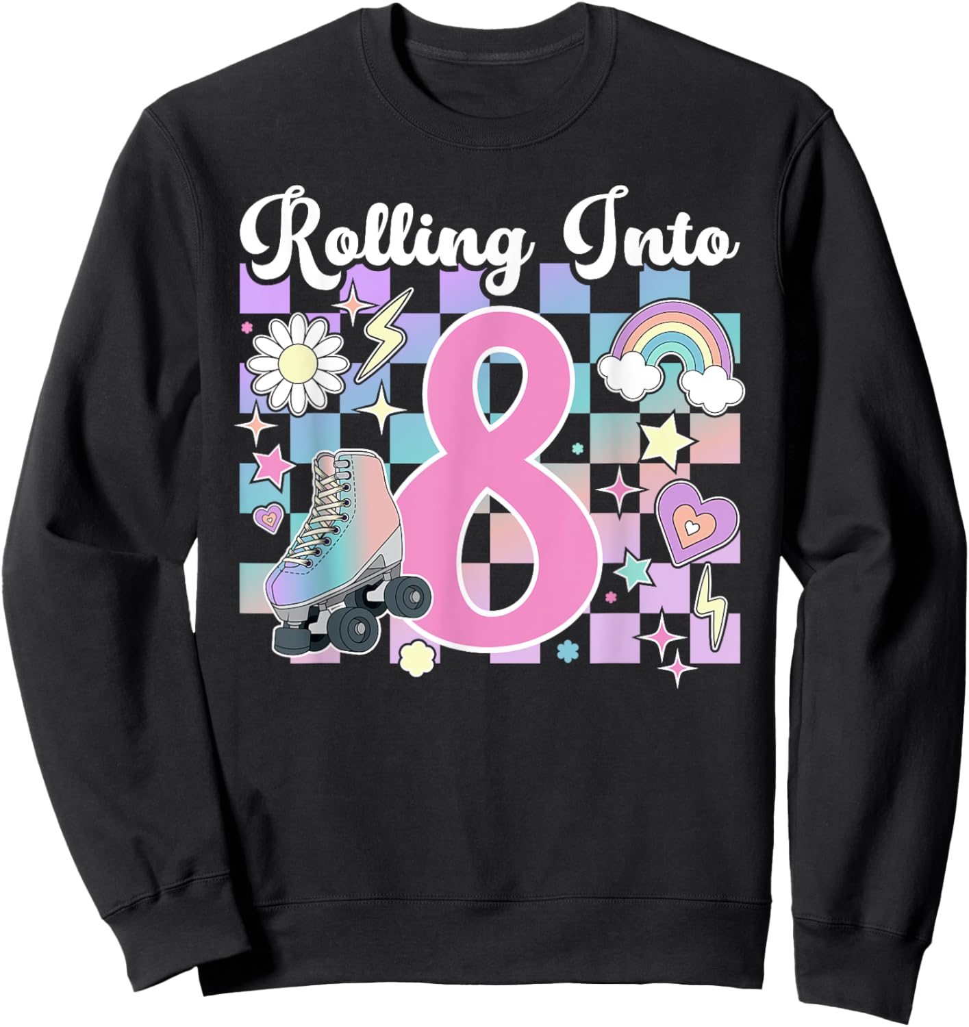 8th Birthday Roller Skate Eight Year Old Roller Skating Girl Sweatshirt - Sweatshirt | Black