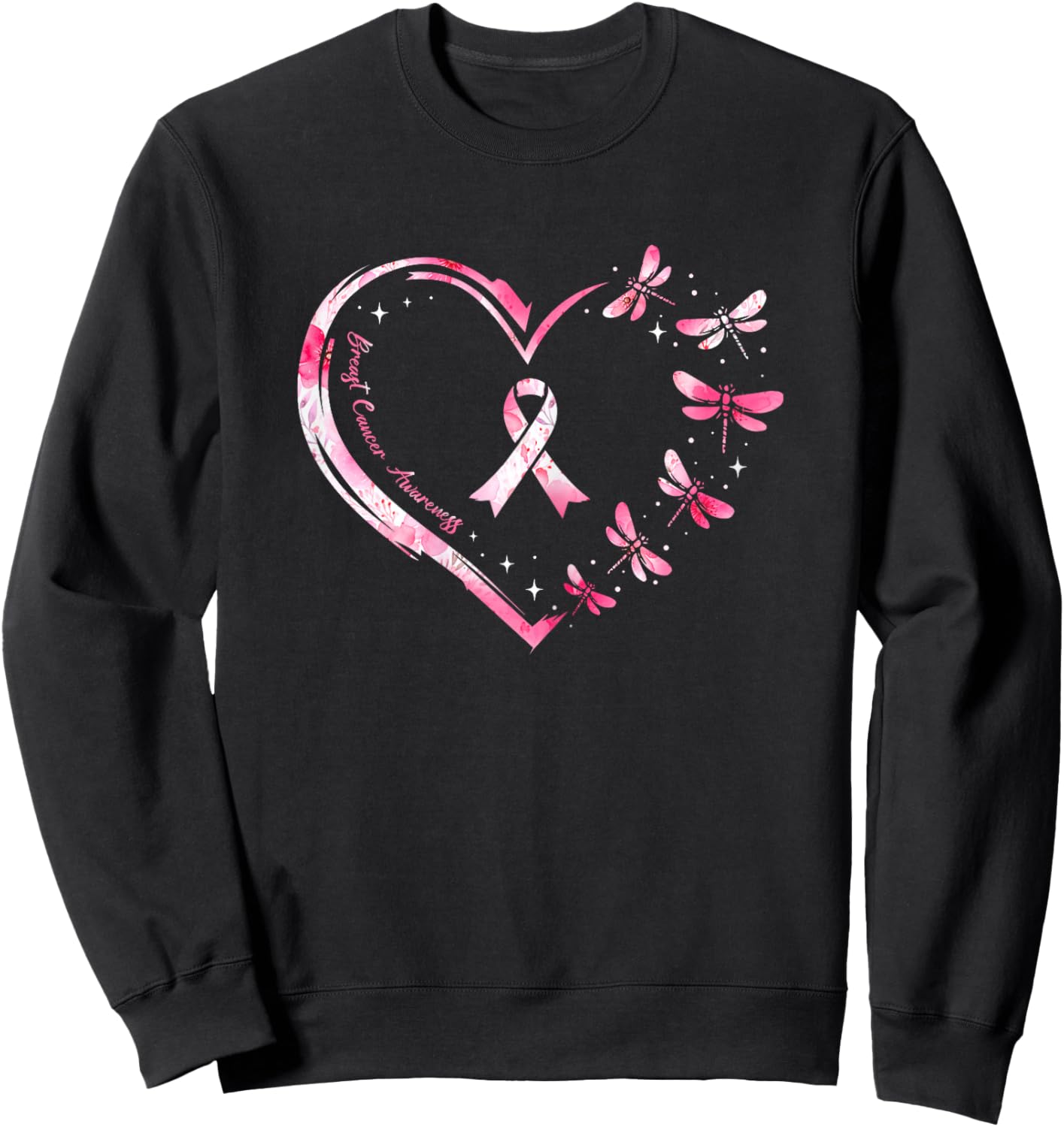 Breast Cancer Heart Dragonflies Awareness Women Kids Men Sweatshirt - Sweatshirt | Black