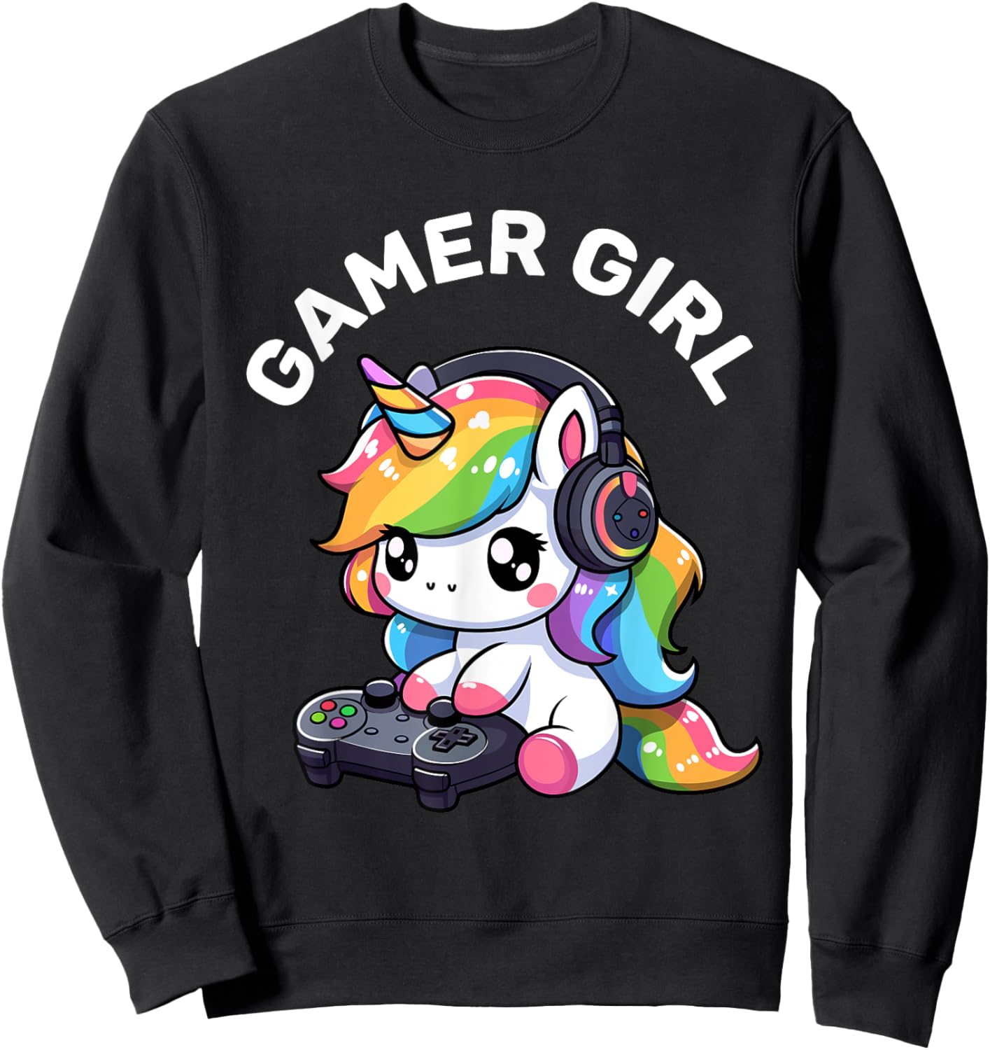 Gamer Girl Unicorn Gaming Cute Video Game Women Girls Sweatshirt - Sweatshirt | Black