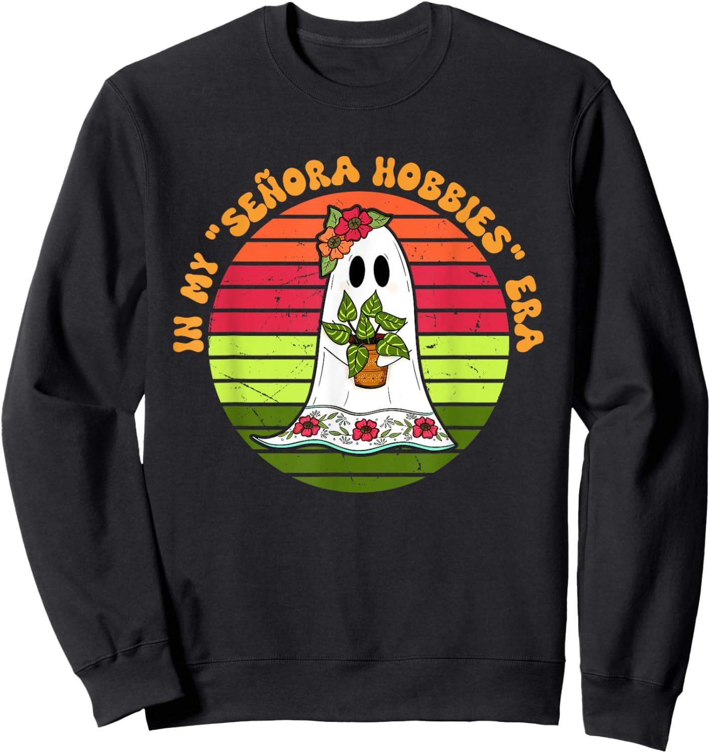 In My Senora Hobbies Era Cute Boo Halloween Design Sweatshirt - Sweatshirt | Black