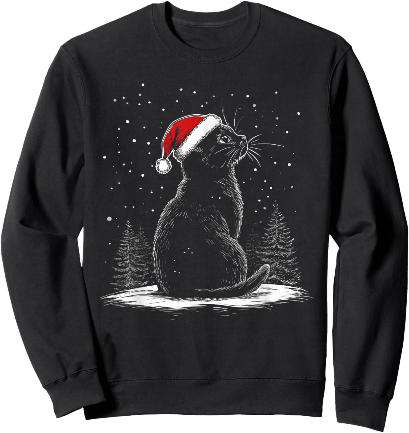 Black Cat Santa Hat Christmas Xmas Kitten Sweatshirt - Sweatshirt | Black