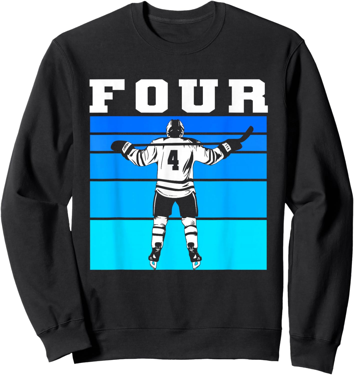 Hockey Boy 4th Birthday Four Ice Hockey Birthday Party Sweatshirt - Sweatshirt | Black