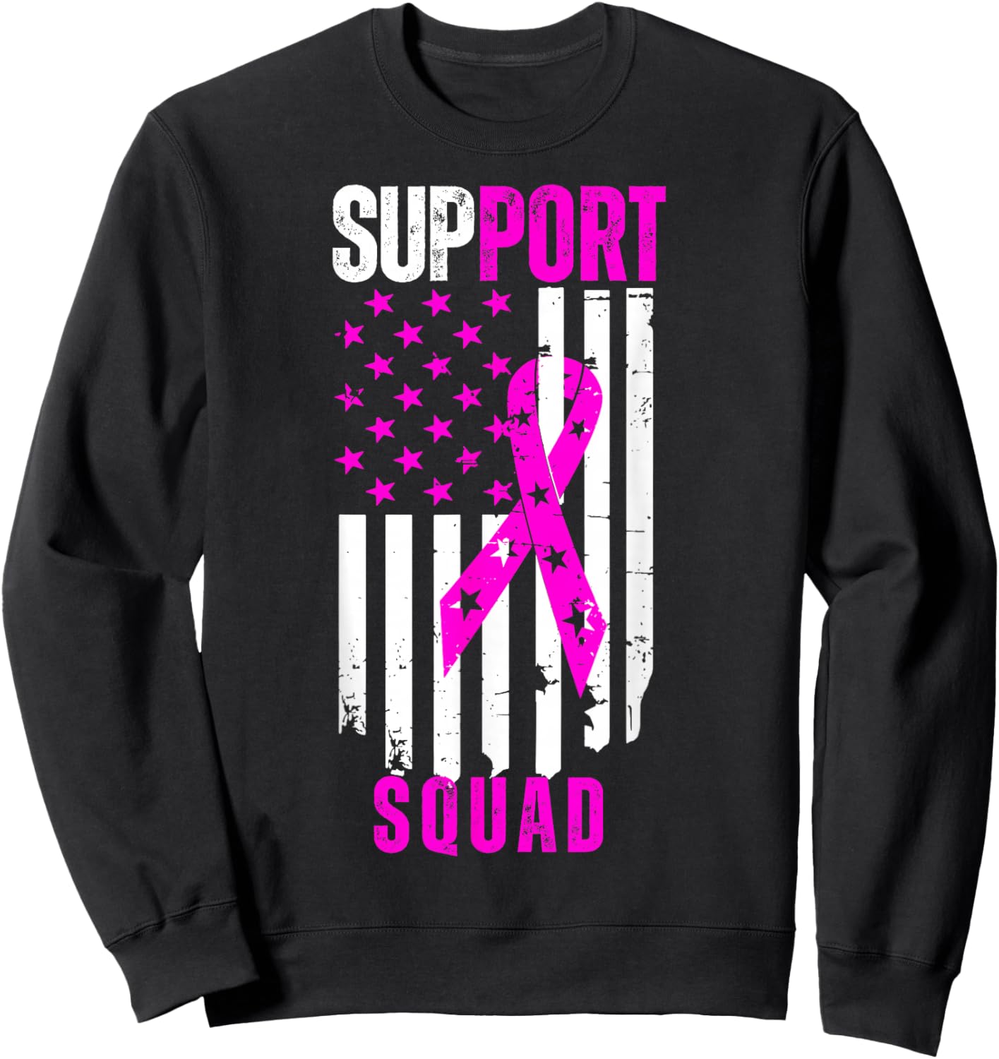 Breast Cancer Support Squad Women Breast Cancer Pink Ribbon Sweatshirt - Sweatshirt | Black