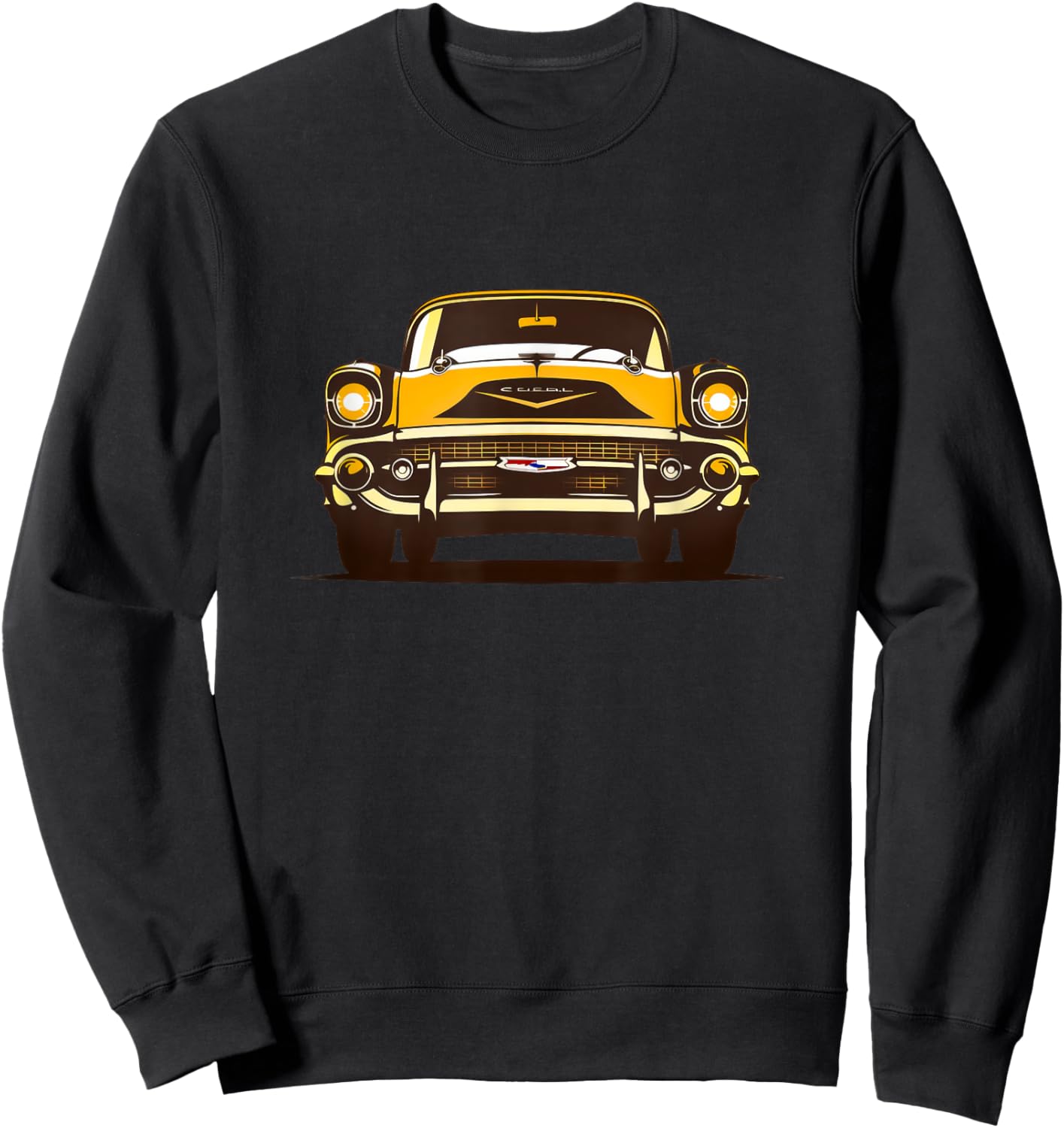 Vintage Yellow Classic Car Highlighting Its Iconic Grille Sweatshirt - Sweatshirt | Black