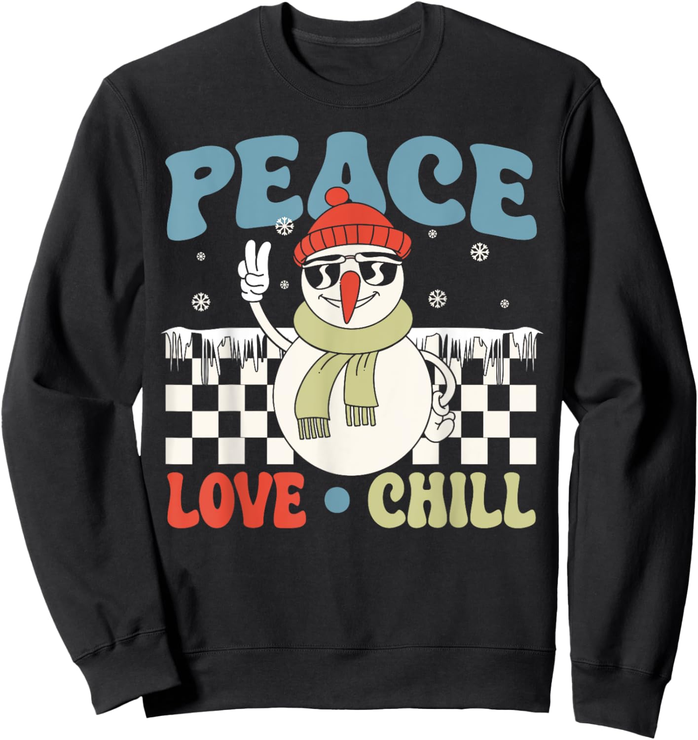 Snowman Peace Love Christmas Chill Hippie Snowman Sweatshirt - Sweatshirt | Black