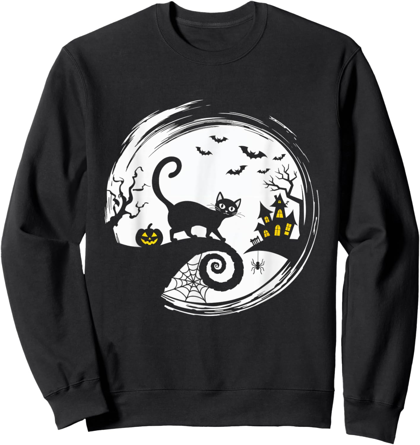 Halloween Cat Pumpkin Bats Spooky Black Cat Sweatshirt - Sweatshirt | Black