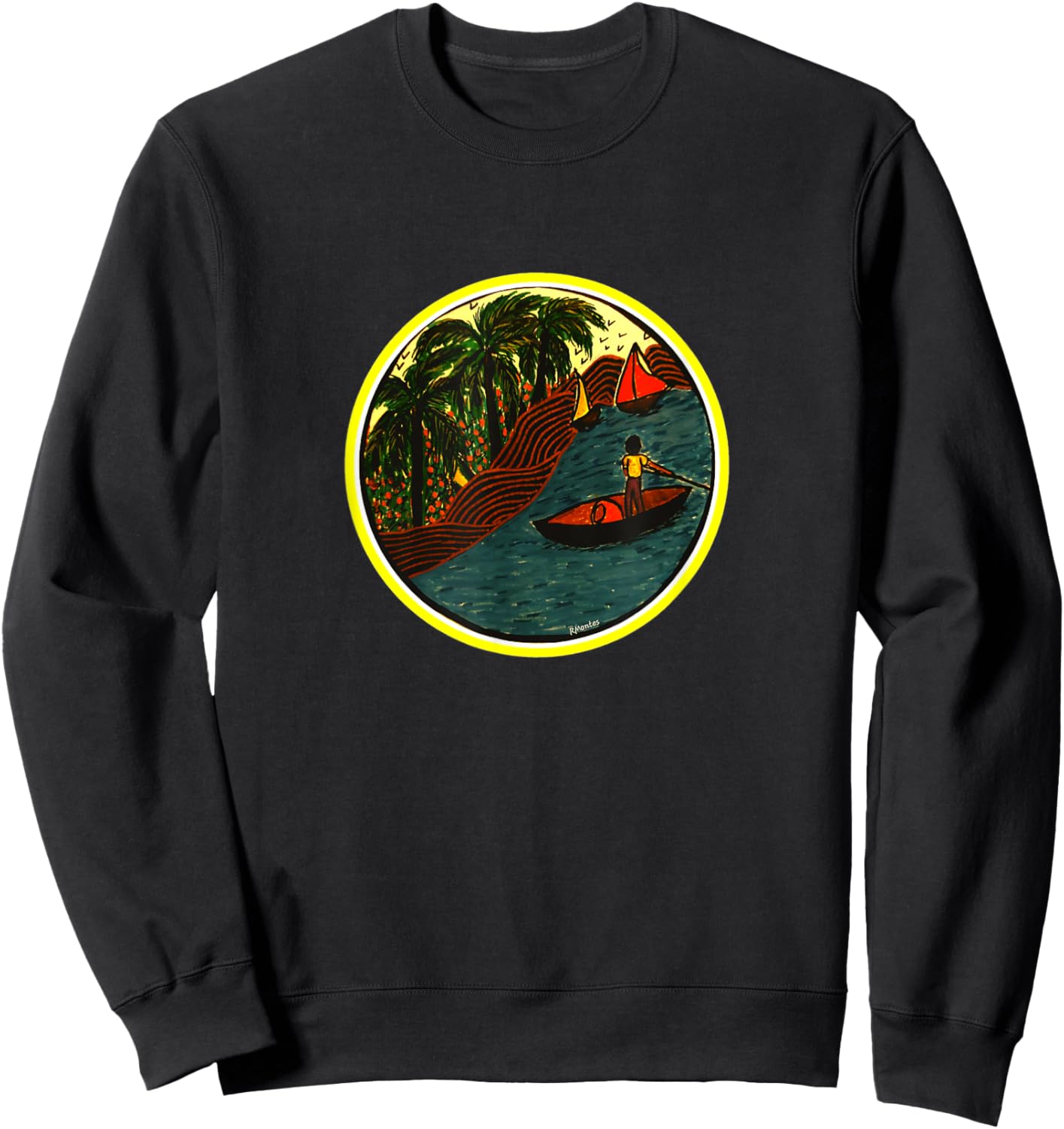 Pyram's Heart Rustic Design- Evening Fishing Sweatshirt - Sweatshirt | Black