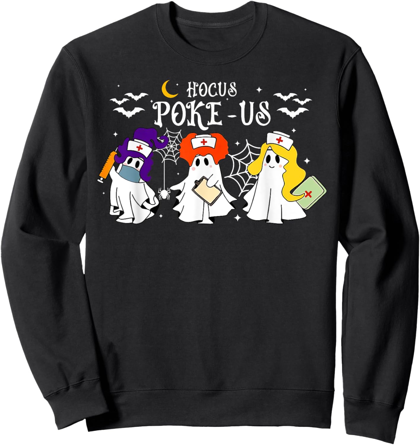 Hocus Poke-us Witch Nurse Halloween Medical Lab Tech Spooky Sweatshirt - Sweatshirt | Black