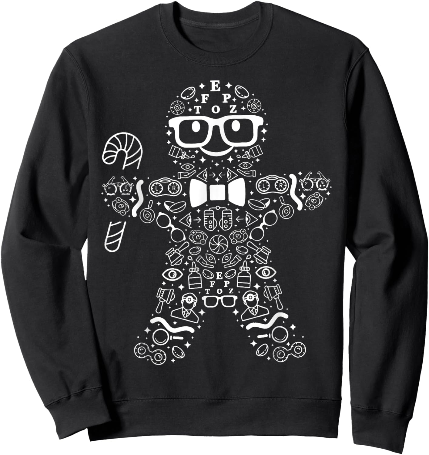 Retro Optometry Symbols Gingerbread Christmas Ophthalmology Sweatshirt - Sweatshirt | Black
