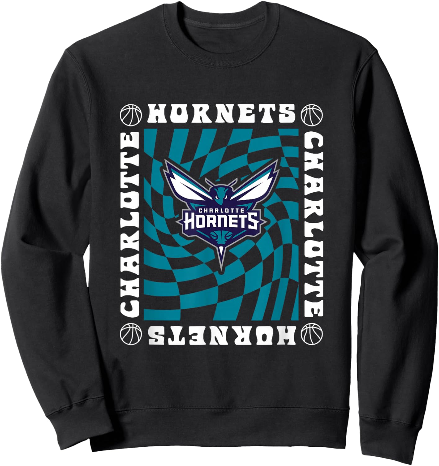 NBA Charlotte Hornets Retro Checkerboard Wave Sweatshirt - Sweatshirt | Black