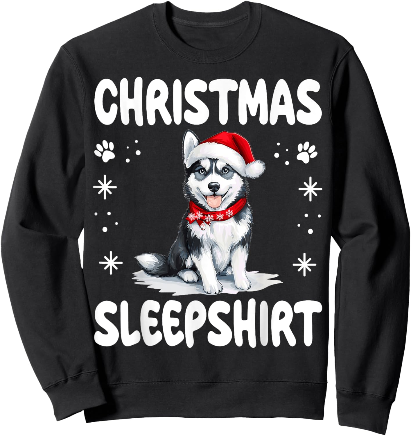Siberian Husky Dog Nightgown Pajama Christmas Sleepshirt Sweatshirt - Sweatshirt | Black