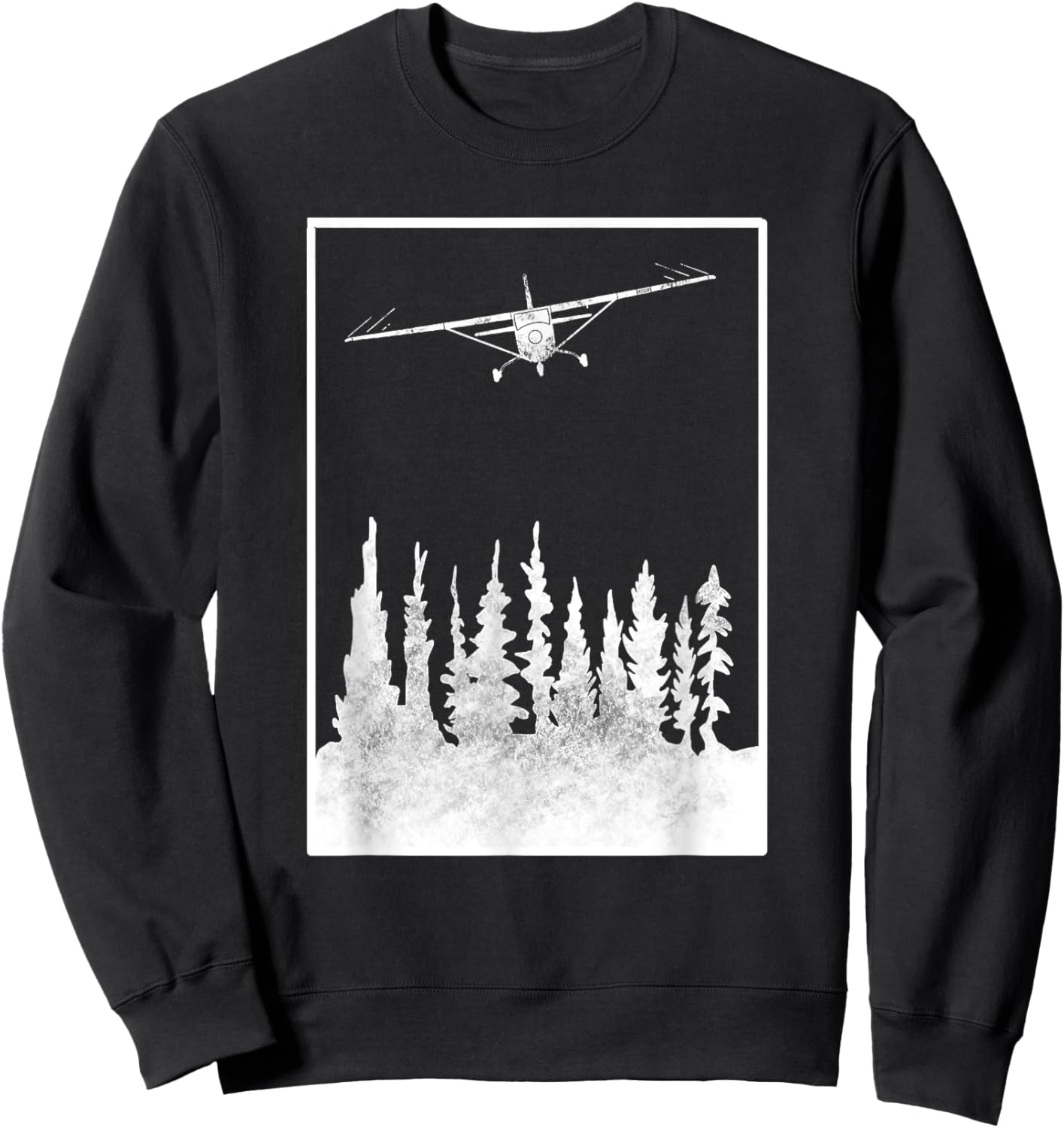 Airplane Graphic C172 over Trees - Pilot Present - Aviation Sweatshirt - Sweatshirt | Black